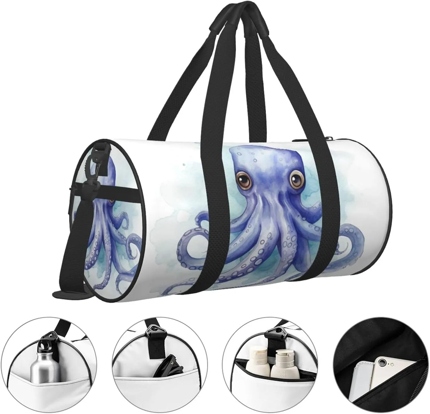 Travel Duffle Bag Weekender Bags For Men Women With Shoe Compartment Large Capacity Weekender Overnight Bag Blue Little Octopus Carry On Tote Bags Sport Gym Bag For Travel Yoga