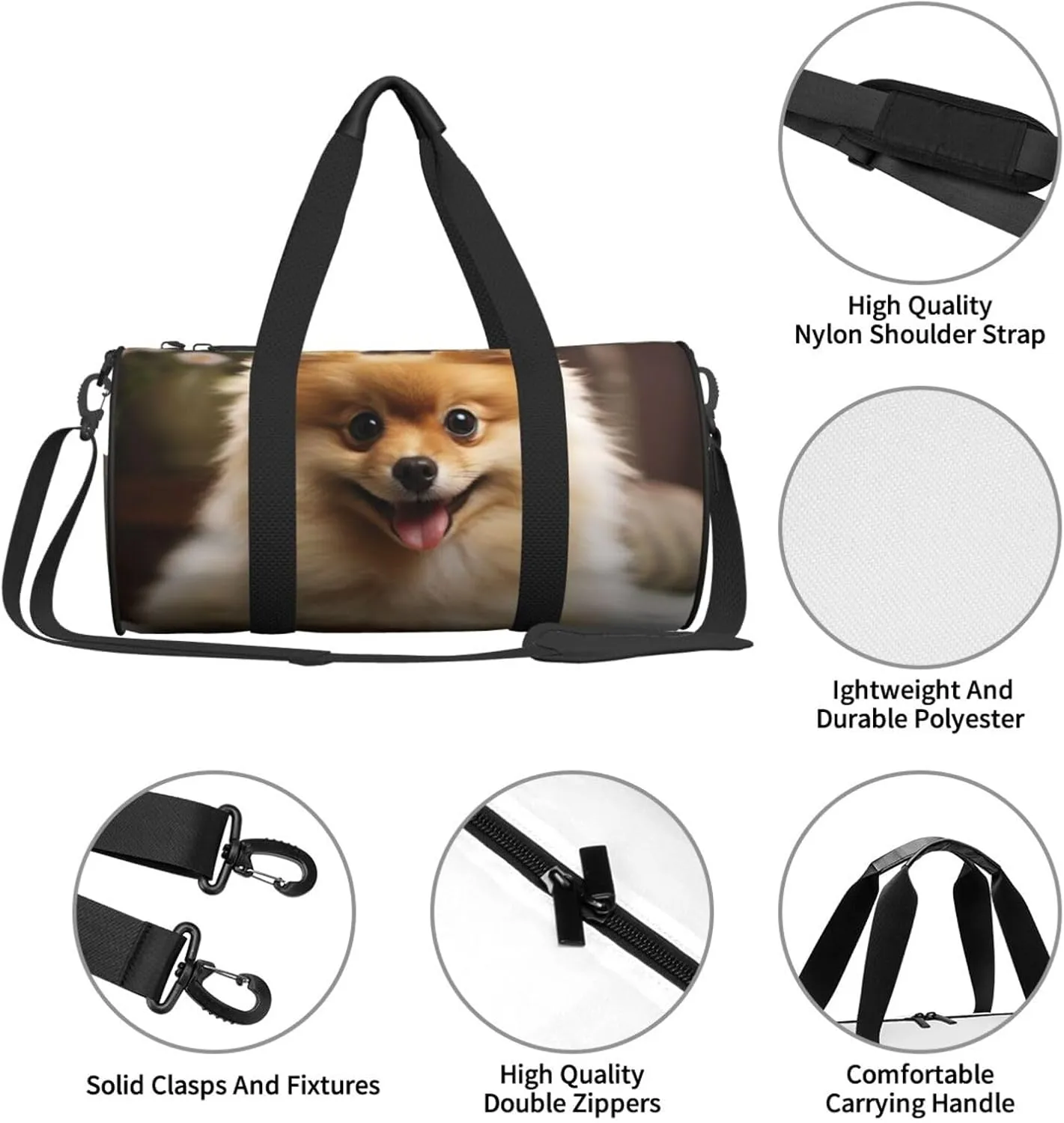 Travel Duffle Bag Weekender Bags For Men Women With Shoe Compartment Large Capacity Weekender Overnight Bag Cute Pomeranian Dog Carry On Tote Bags Sport Gym Bag For Travel Yoga