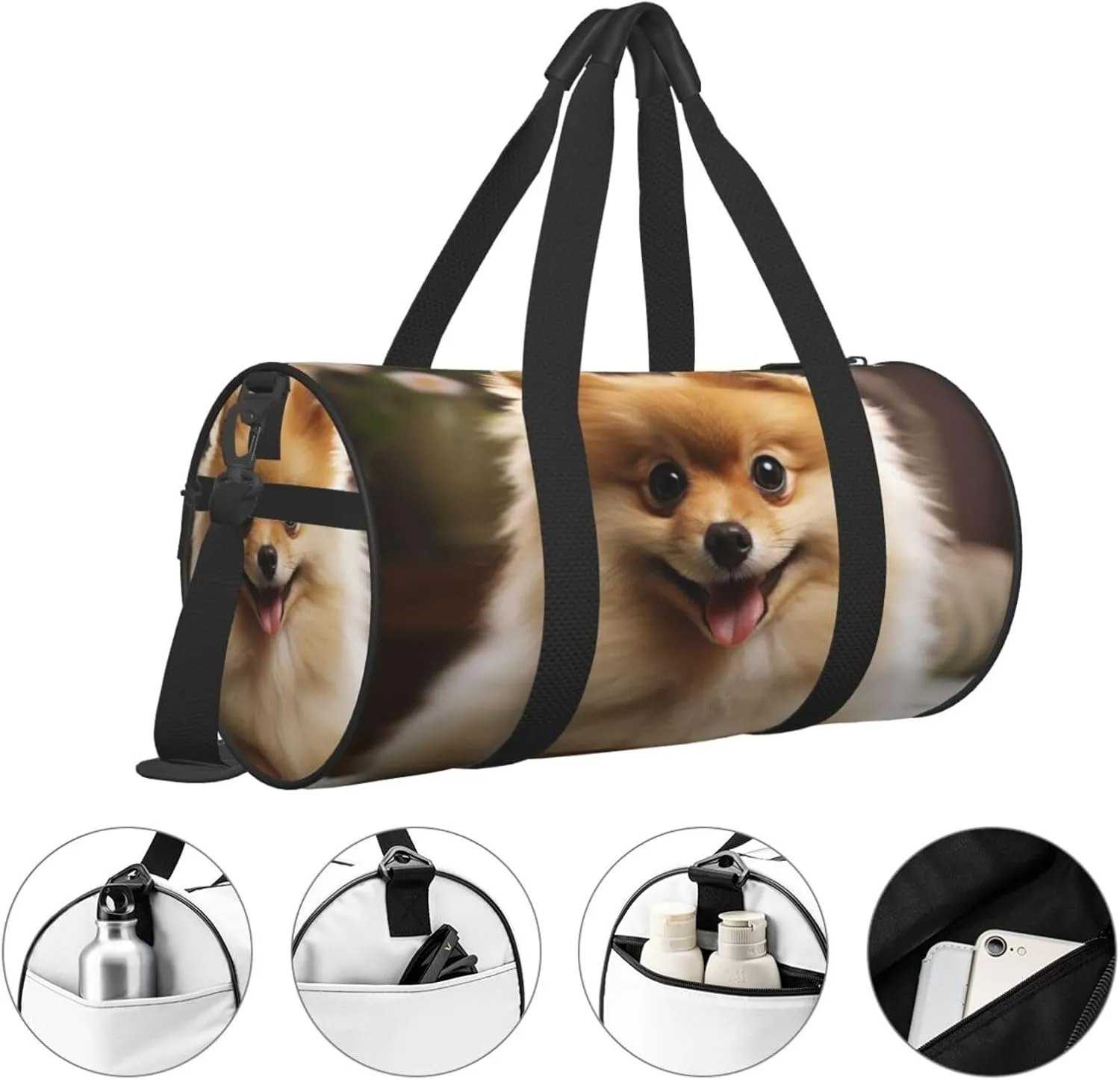 Travel Duffle Bag Weekender Bags For Men Women With Shoe Compartment Large Capacity Weekender Overnight Bag Cute Pomeranian Dog Carry On Tote Bags Sport Gym Bag For Travel Yoga