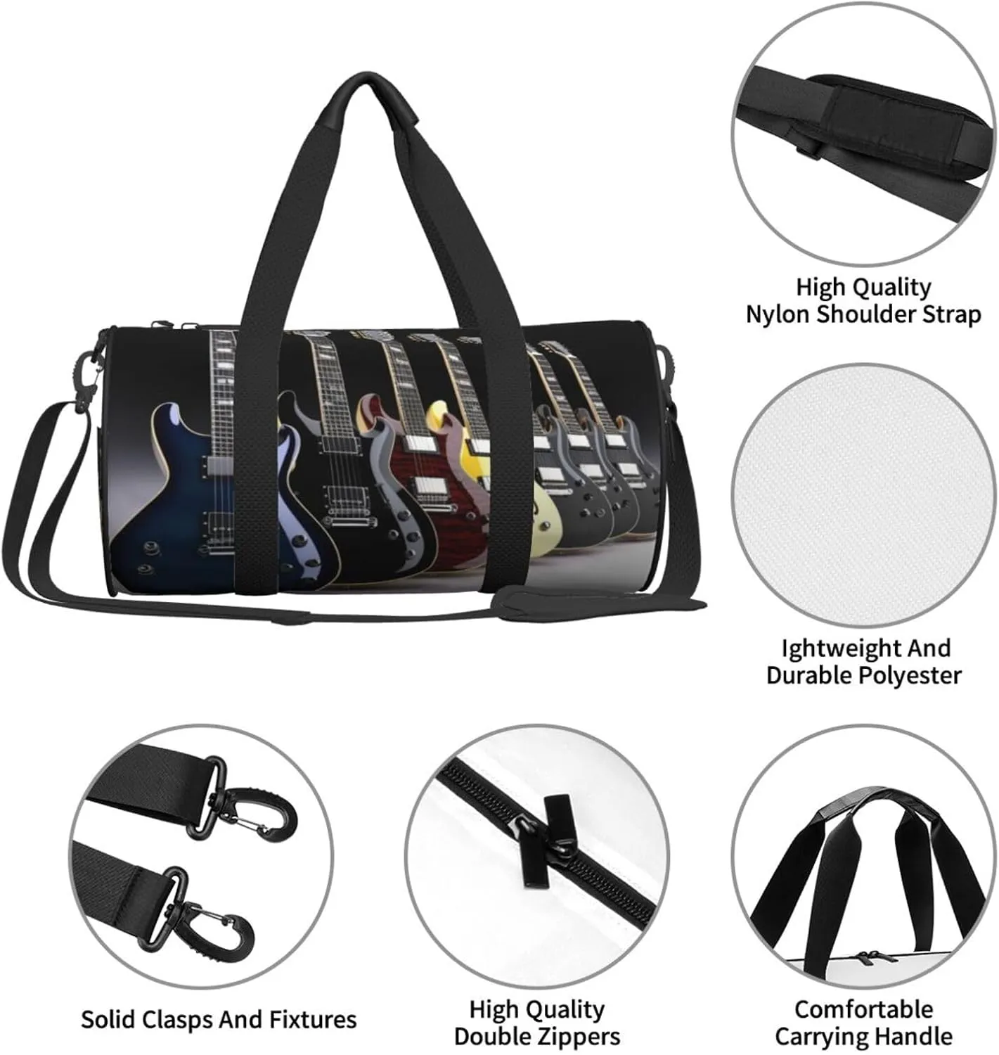 Travel Duffle Bag Weekender Bags For Men Women With Shoe Compartment Large Capacity Weekender Overnight Bag Electric Guitar Carry On Tote Bags Sport Gym Bag For Travel Yoga