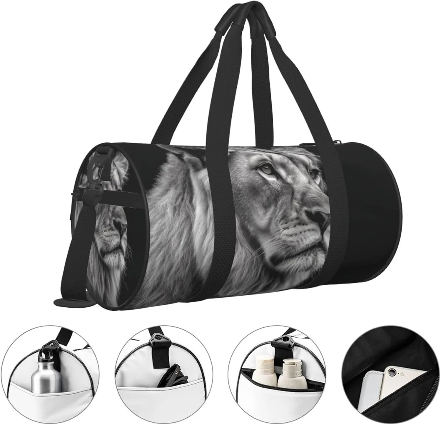 Travel Duffle Bag Weekender Bags For Men Women With Shoe Compartment Large Capacity Weekender Overnight Bag Gray Lion Carry On Tote Bags Sport Gym Bag For Travel Yoga