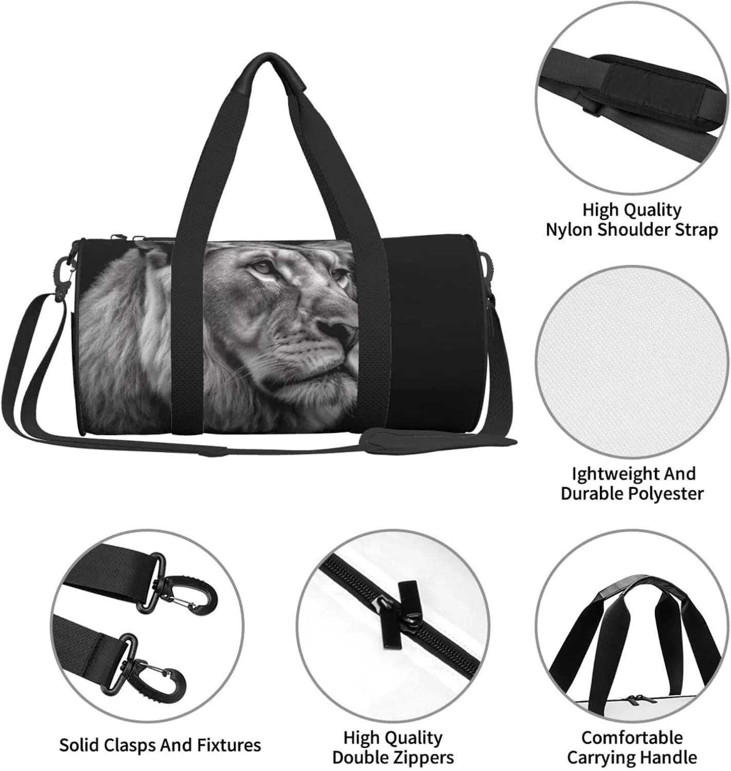 Travel Duffle Bag Weekender Bags For Men Women With Shoe Compartment Large Capacity Weekender Overnight Bag Gray Lion Carry On Tote Bags Sport Gym Bag For Travel Yoga