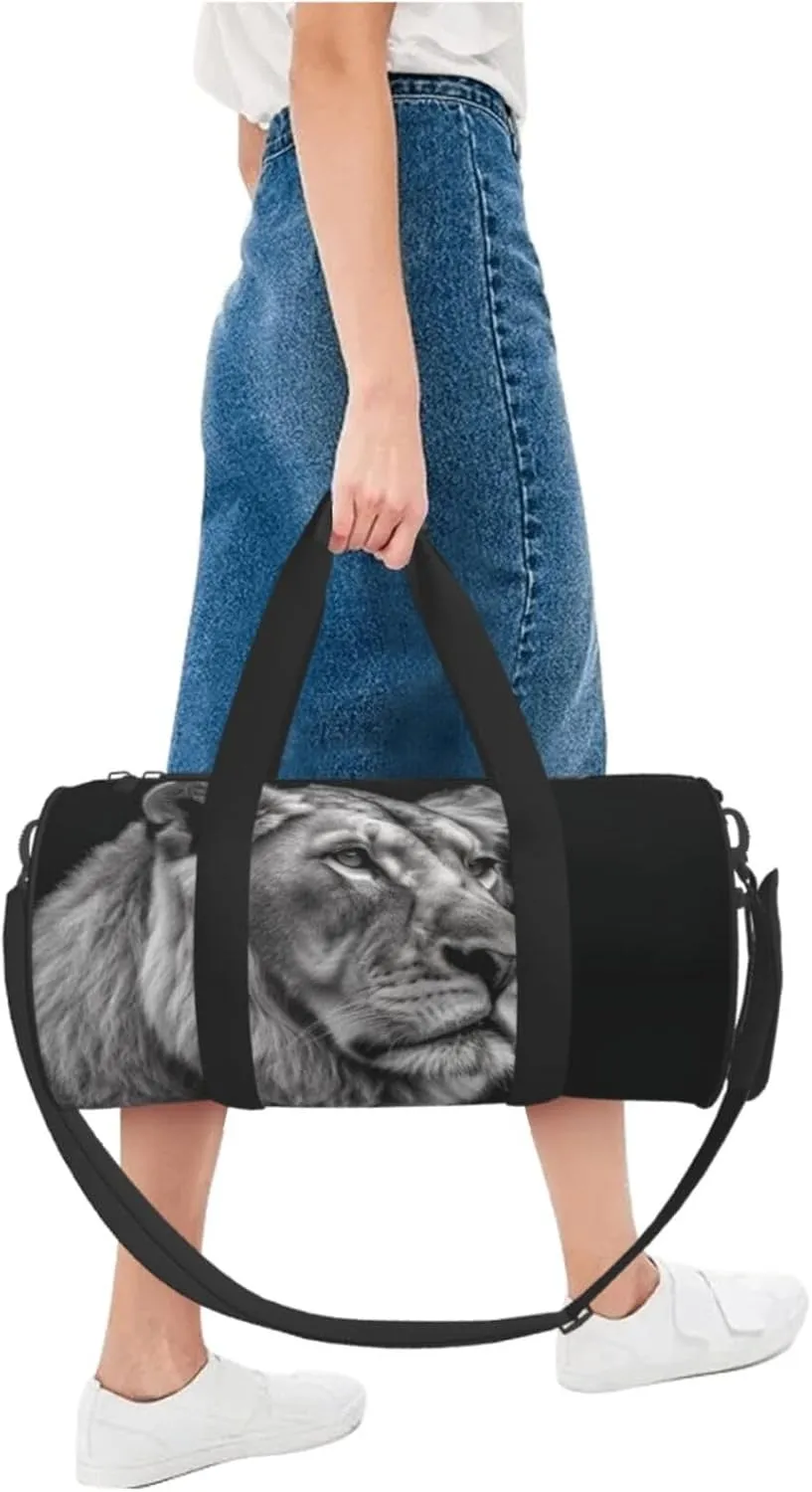 Travel Duffle Bag Weekender Bags For Men Women With Shoe Compartment Large Capacity Weekender Overnight Bag Gray Lion Carry On Tote Bags Sport Gym Bag For Travel Yoga