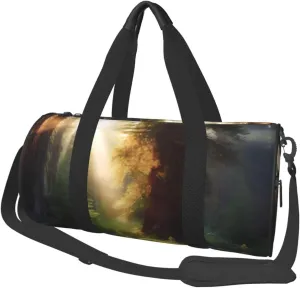 Travel Duffle Bag Weekender Bags for Men Women with Shoe Compartment Large Capacity Weekender Overnight Bag Morning Sunlight in Wilderness Carry On Tote Bags Sport Gym Bag for Travel Yoga, Black, One