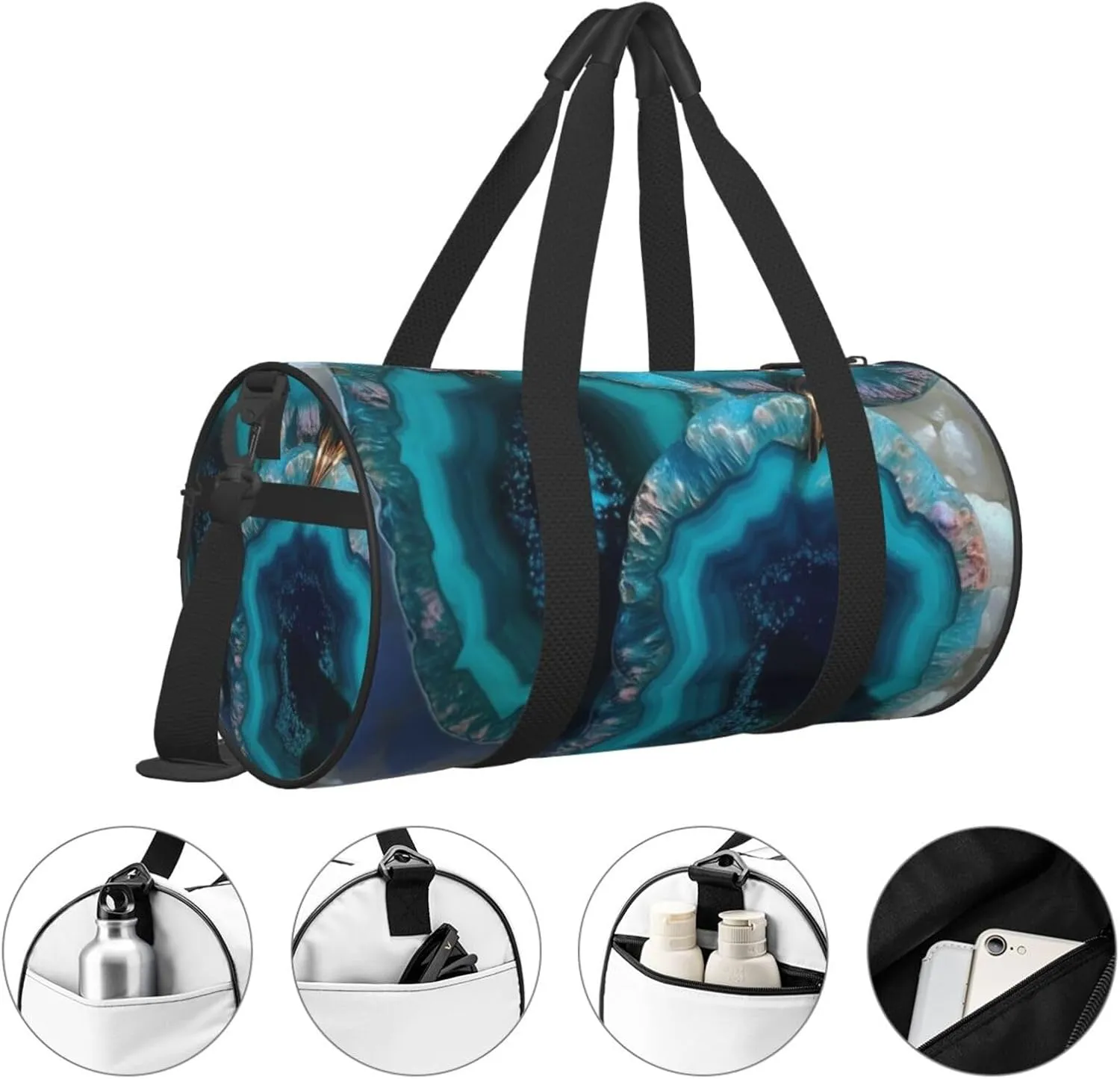 Travel Duffle Bag Weekender Bags for Men Women with Shoe Compartment Large Capacity Weekender Overnight Bag Teal Agate Carry On Tote Bags Sport Gym Bag for Travel Yoga