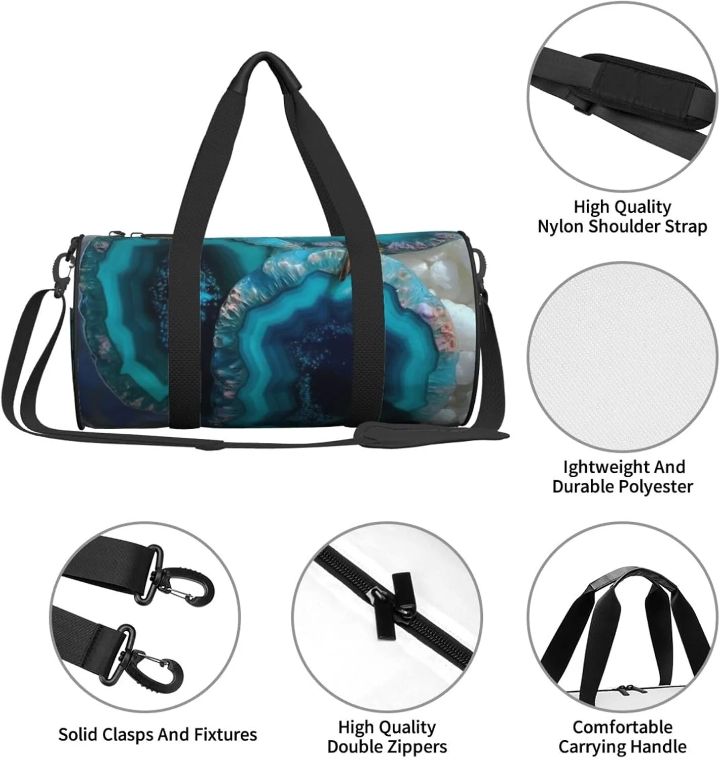 Travel Duffle Bag Weekender Bags for Men Women with Shoe Compartment Large Capacity Weekender Overnight Bag Teal Agate Carry On Tote Bags Sport Gym Bag for Travel Yoga