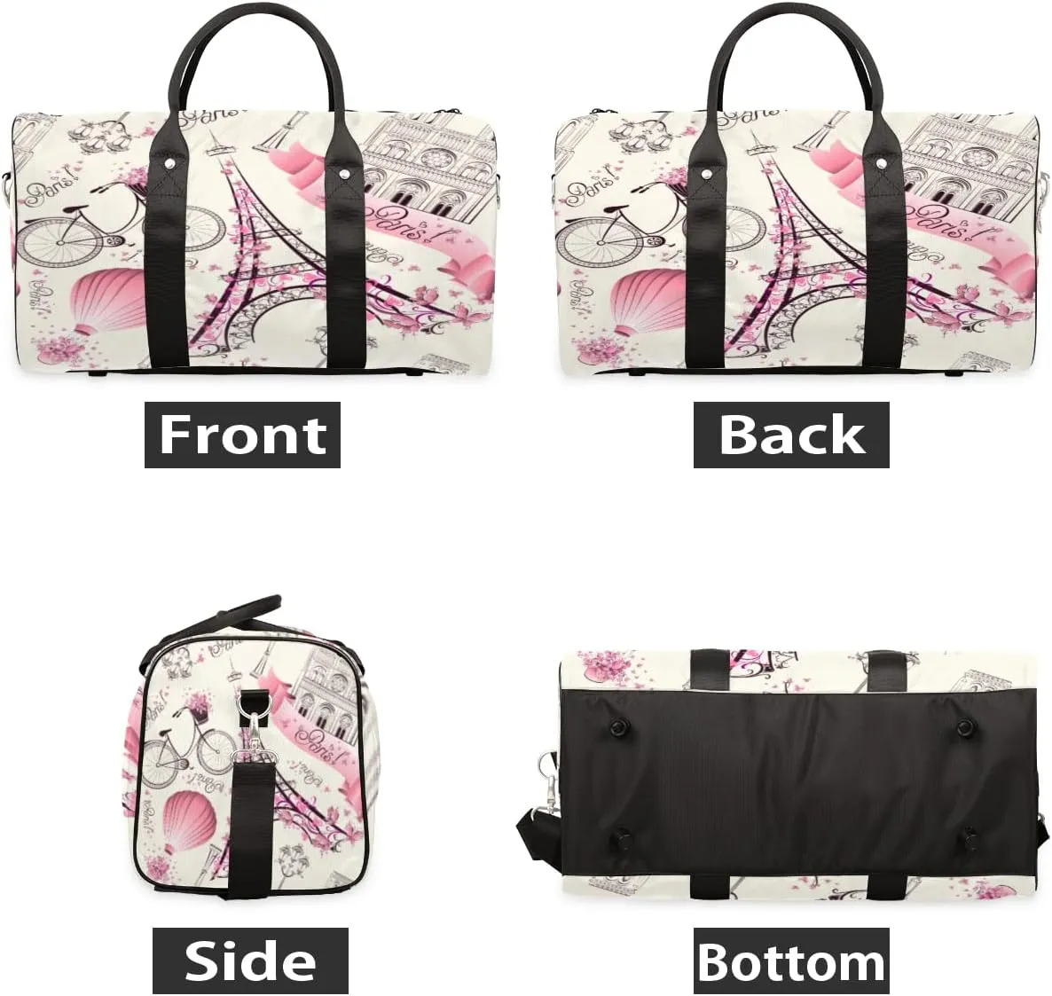 Travel Duffle Bag Women, Eiffel Tower Paris Gym Bag Sports Bag,France Lightweight Waterproof Foldable Overnight Bag, Carry on Shoulder Tote Bags for Hospital Maternity Mommy Gym
