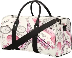 Travel Duffle Bag Women, Eiffel Tower Paris Gym Bag Sports Bag,France Lightweight Waterproof Foldable Overnight Bag, Carry on Shoulder Tote Bags for Hospital Maternity Mommy Gym