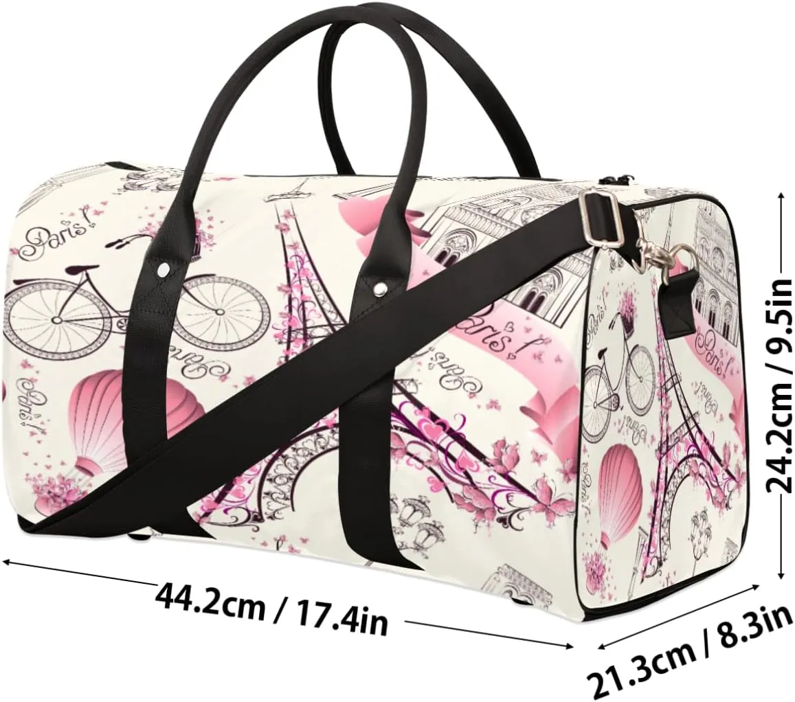 Travel Duffle Bag Women, Eiffel Tower Paris Gym Bag Sports Bag,France Lightweight Waterproof Foldable Overnight Bag, Carry on Shoulder Tote Bags for Hospital Maternity Mommy Gym
