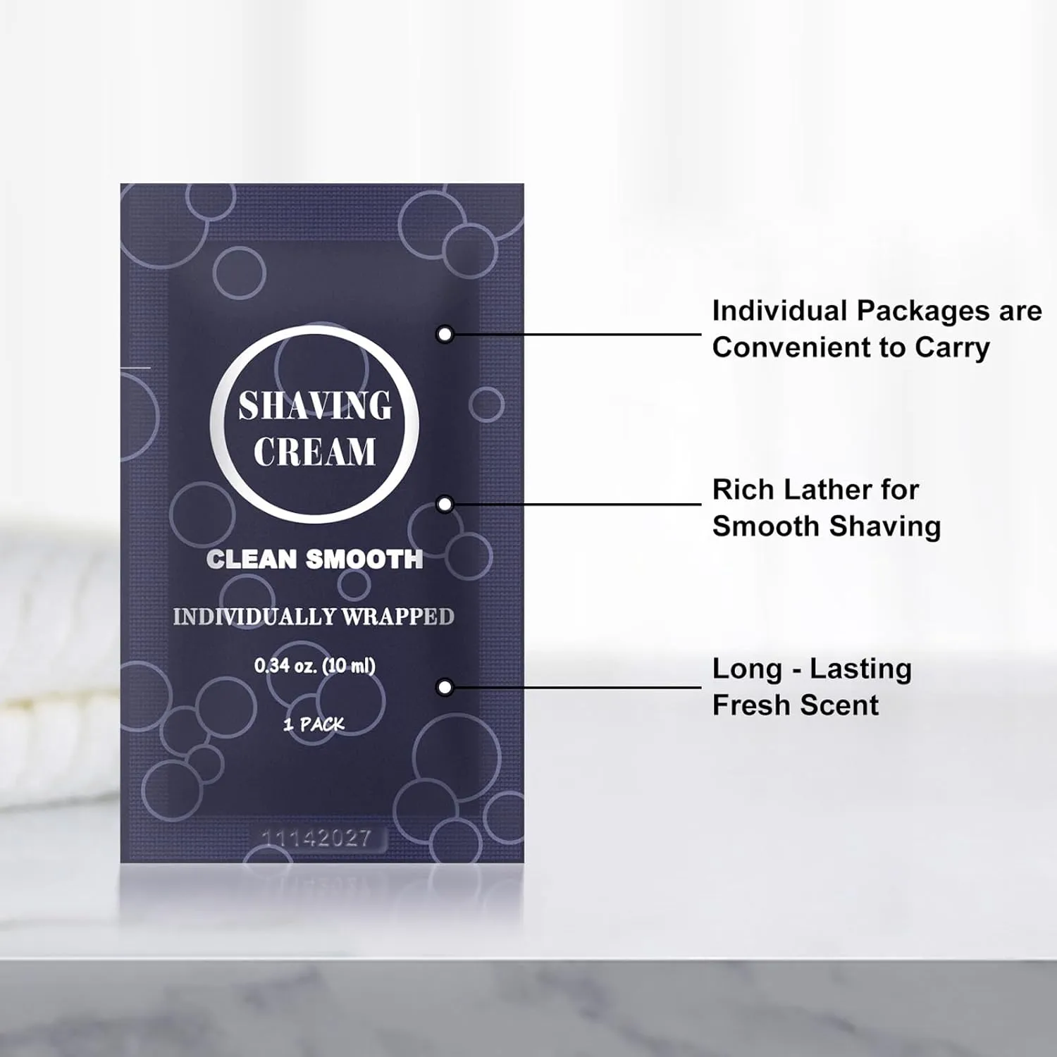 Travel Shaving Cream for Men, Individually Wrapped Mini Shaving Cream in Bulk, Disposable Travel Size Toiletries Amenities Vacation for Hotel, Shelter/Homeless/Nursing Home/Charity 0.34 oz (100 Pack)