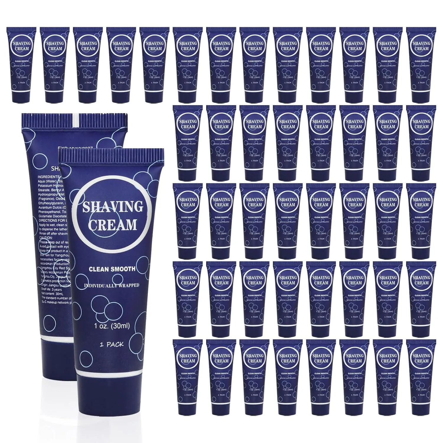 Travel Shaving Cream for Men, Individually Wrapped Mini Shaving Cream in Bulk, Disposable Travel Size Toiletries Amenities Vacation for Hotel, Shelter/Homeless/Nursing Home/Charity 1 oz (Pack of 60)