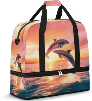Travel Weekend Bag Aquatic Animal Dolphin Sports Tote Gym Bags for Women Men, Beach Dolphins Shoulder Weekender Overnight Bag with Shoes