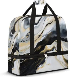 Travel Weekend Bag Liquid Texture Marble Sports Tote Gym Bags for Women Men, Natural Skin Shoulder Weekender Overnight Bag with Shoes