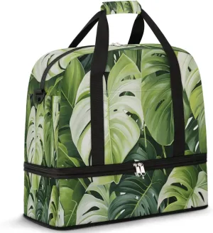 Travel Weekend Bag Tropic Palm Leaves Sports Tote Gym Bags for Women Men, Tropical Leaves Shoulder Weekender Overnight Bag with Shoes