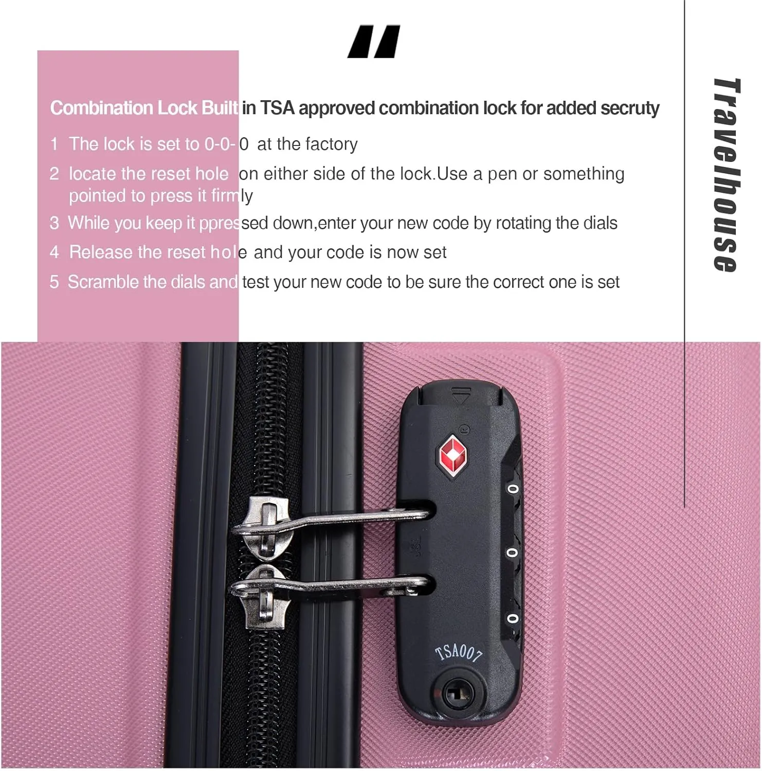 Travelhouse Luggage Sets, Expandable Hardside Suitcases 24in/28in, Carry on 20in,3 Piece Set Travel Luggages Clearance with Double Spinner Wheels TSA Lock Lightweight (2085-Pink)