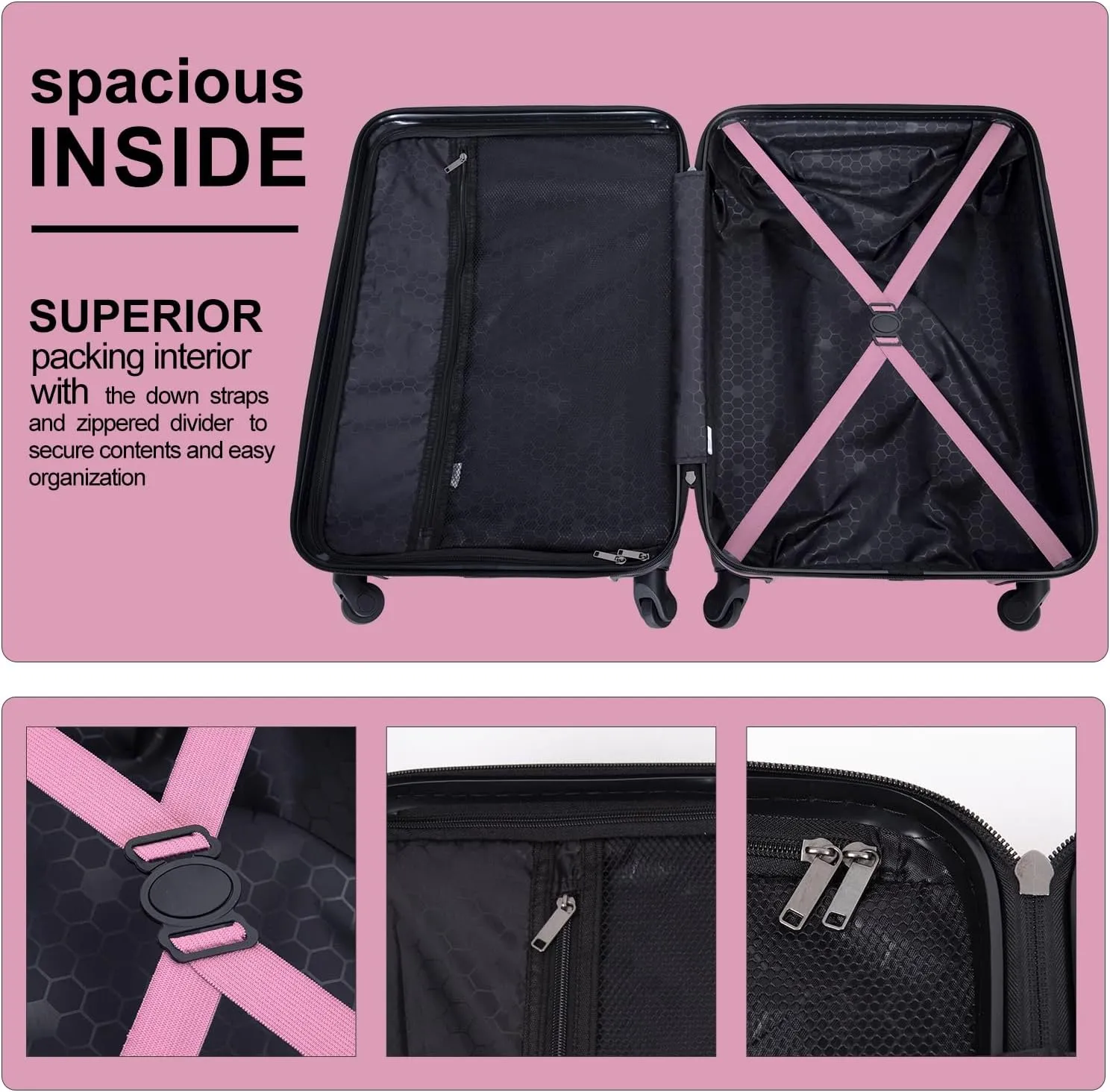 Travelhouse Luggage Sets, Expandable Hardside Suitcases 24in/28in, Carry on 20in,3 Piece Set Travel Luggages Clearance with Double Spinner Wheels TSA Lock Lightweight (2085-Pink)