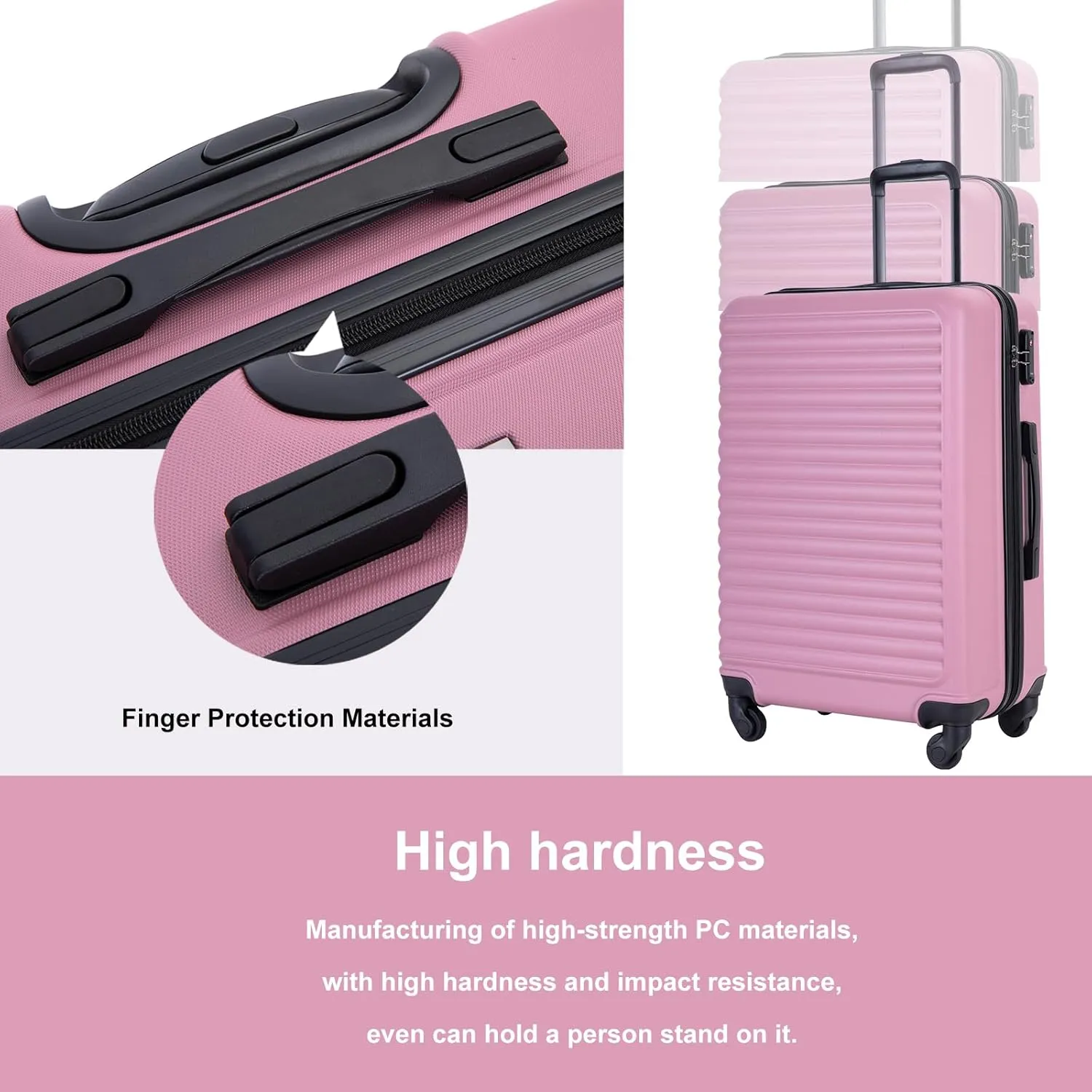 Travelhouse Luggage Sets, Expandable Hardside Suitcases 24in/28in, Carry on 20in,3 Piece Set Travel Luggages Clearance with Double Spinner Wheels TSA Lock Lightweight (2085-Pink)