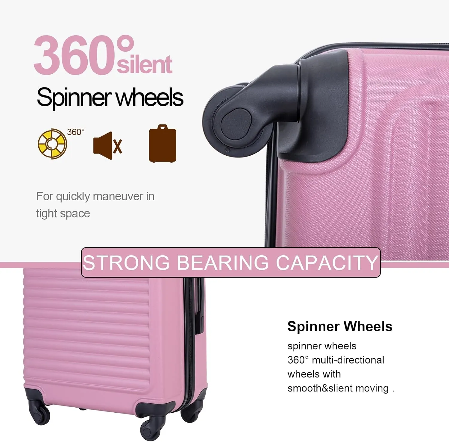 Travelhouse Luggage Sets, Expandable Hardside Suitcases 24in/28in, Carry on 20in,3 Piece Set Travel Luggages Clearance with Double Spinner Wheels TSA Lock Lightweight (2085-Pink)