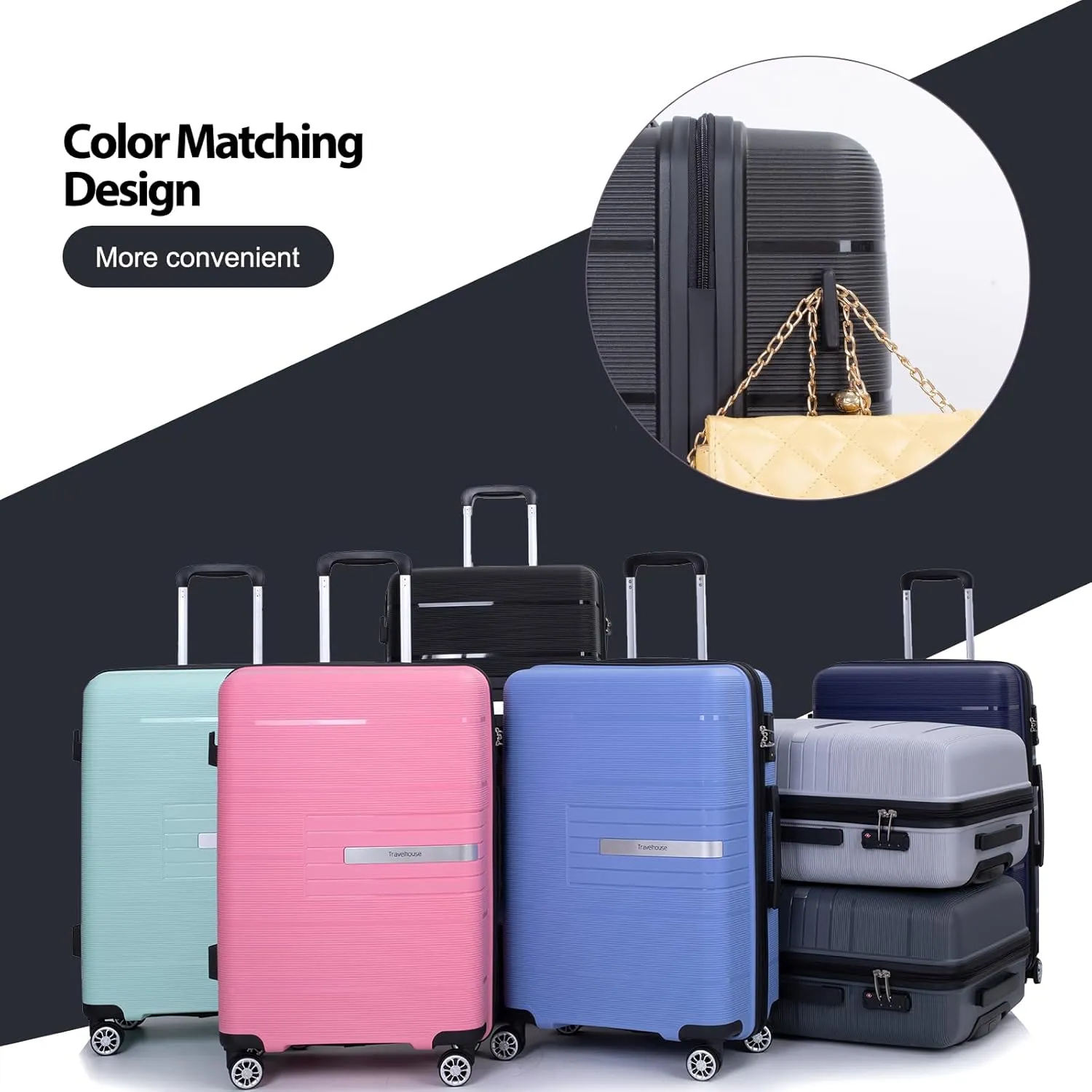 Travelhouse Luggage Sets, Expandable Hardside Suitcases 24in/28in, Carry on 20in,3 Piece Set Travel Luggages Clearance with Double Spinner Wheels TSA Lock Lightweight (Black-1206)