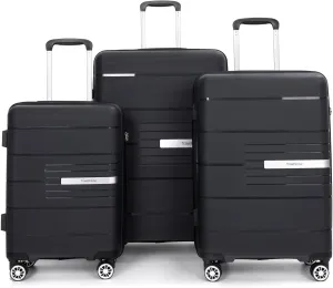 Travelhouse Luggage Sets, Expandable Hardside Suitcases 24in/28in, Carry on 20in,3 Piece Set Travel Luggages Clearance with Double Spinner Wheels TSA Lock Lightweight (Black-1206)