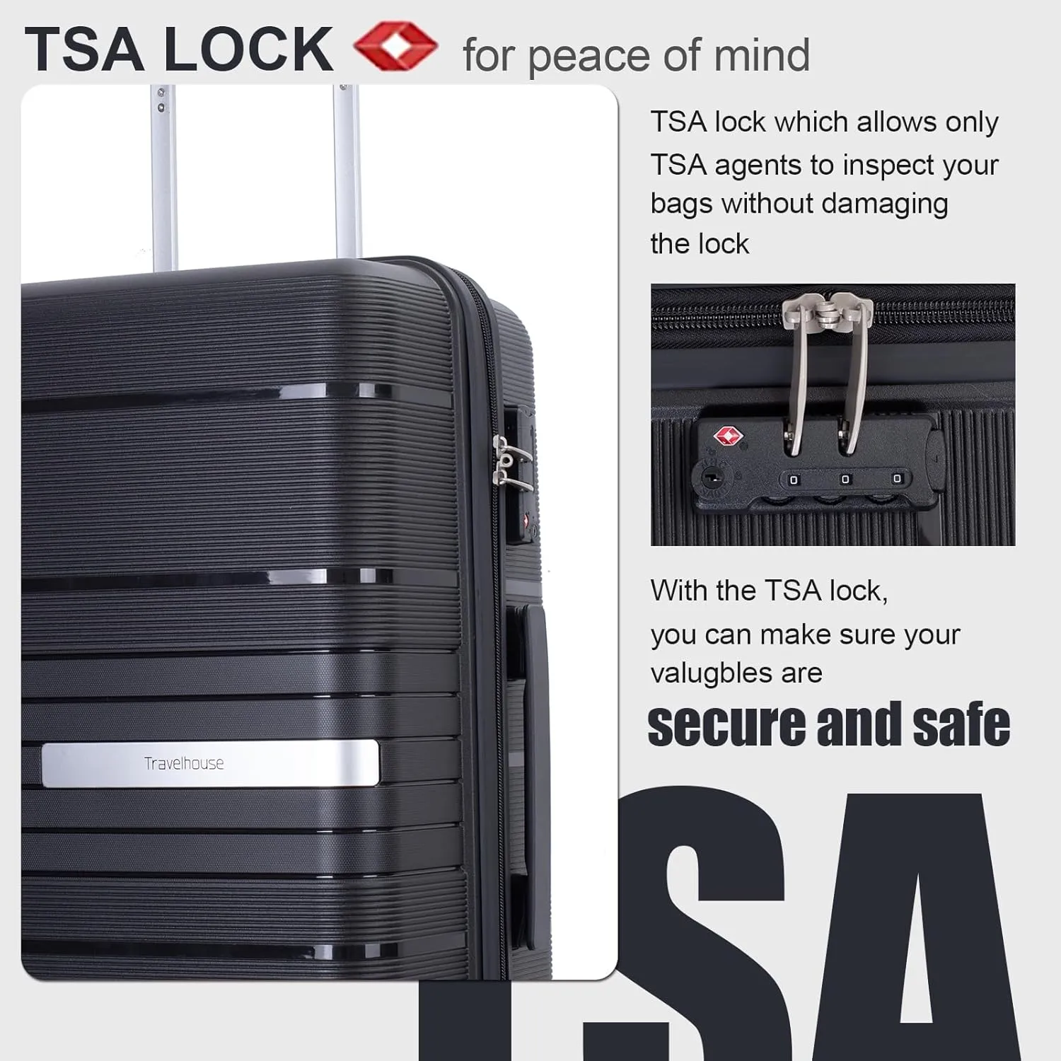 Travelhouse Luggage Sets, Expandable Hardside Suitcases 24in/28in, Carry on 20in,3 Piece Set Travel Luggages Clearance with Double Spinner Wheels TSA Lock Lightweight (Black-1206)
