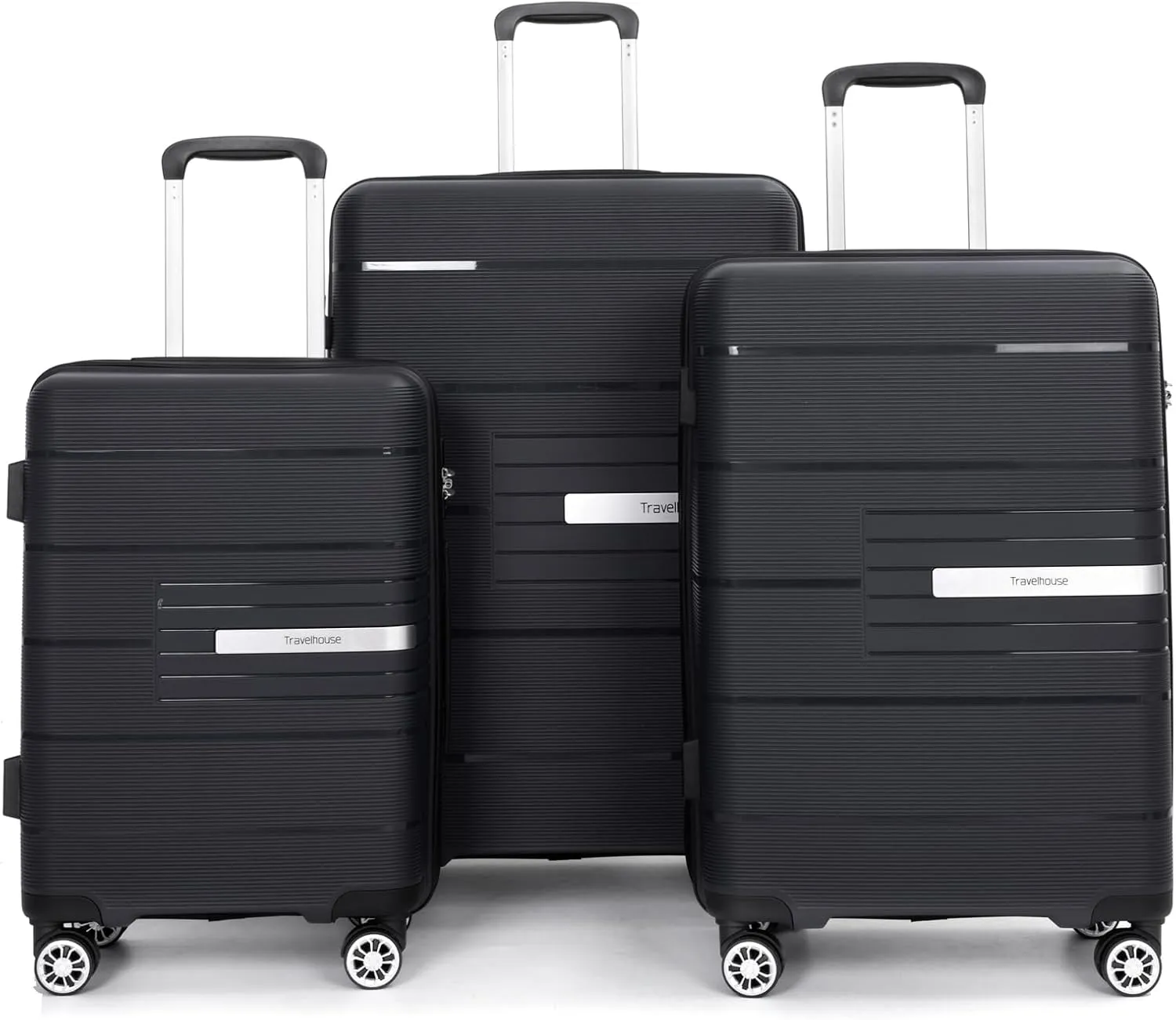 Travelhouse Luggage Sets, Expandable Hardside Suitcases 24in/28in, Carry on 20in,3 Piece Set Travel Luggages Clearance with Double Spinner Wheels TSA Lock Lightweight (Black-1206)