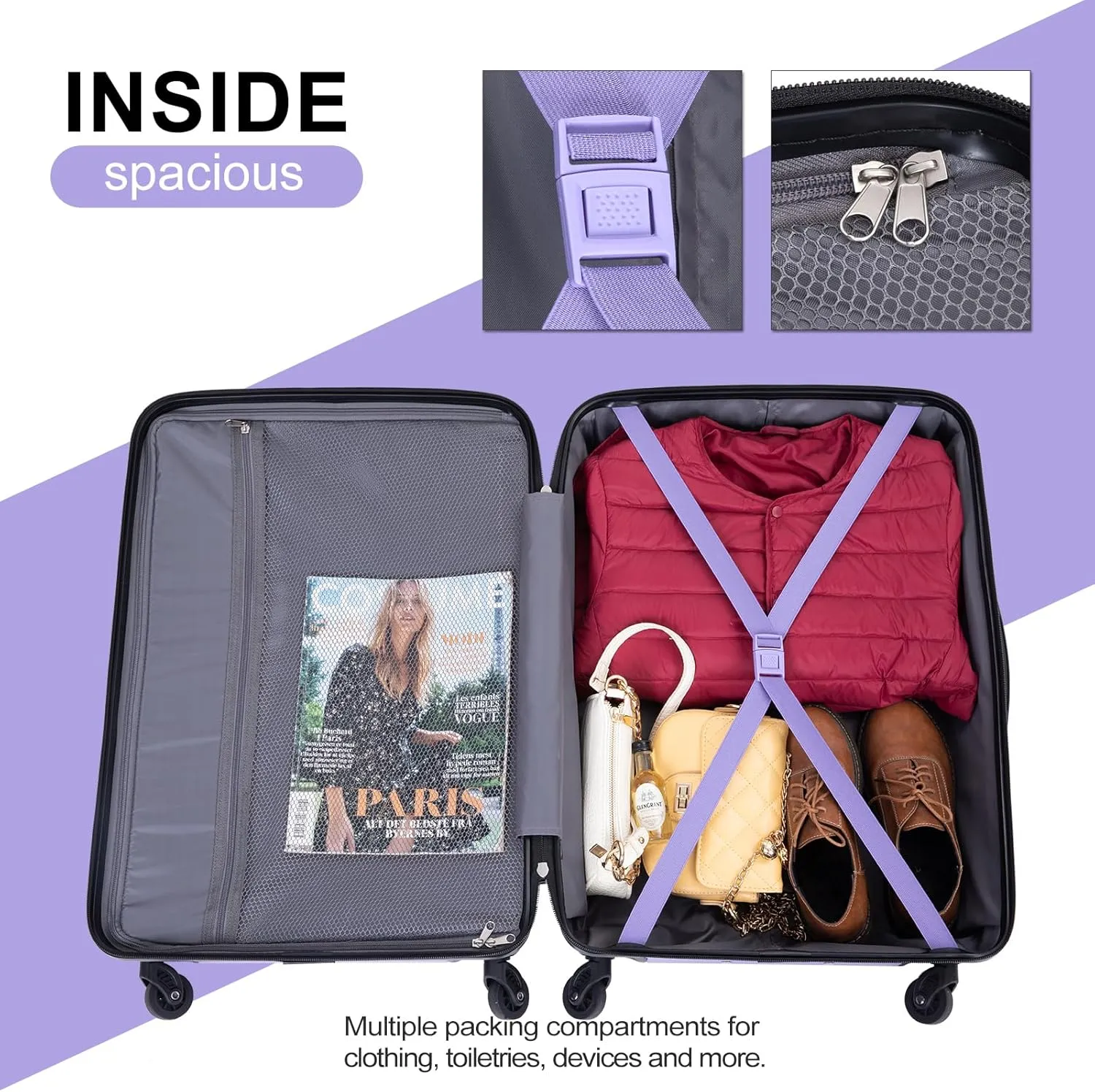 Travelhouse Luggage Sets, Expandable Hardside Suitcases 24in/28in, Carry on 20in,3 Piece Set Travel Luggages Clearance with Double Spinner Wheels TSA Lock Lightweight (Purple-66)