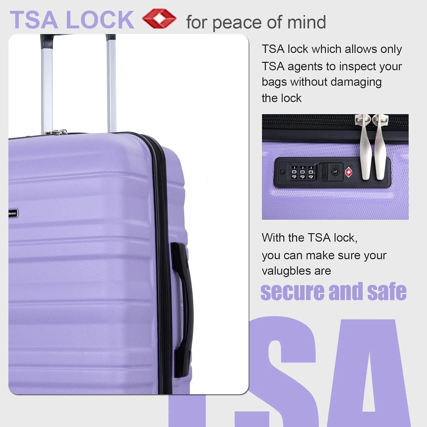 Travelhouse Luggage Sets, Expandable Hardside Suitcases 24in/28in, Carry on 20in,3 Piece Set Travel Luggages Clearance with Double Spinner Wheels TSA Lock Lightweight (Purple-66)