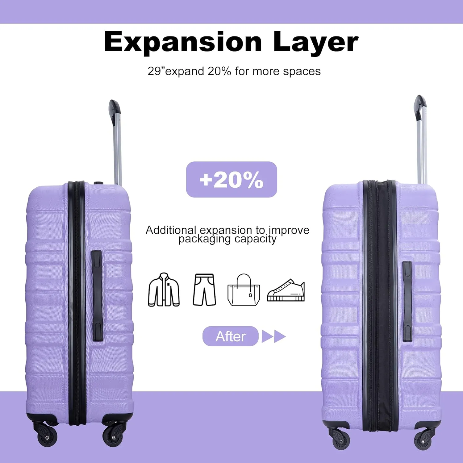 Travelhouse Luggage Sets, Expandable Hardside Suitcases 24in/28in, Carry on 20in,3 Piece Set Travel Luggages Clearance with Double Spinner Wheels TSA Lock Lightweight (Purple-66)