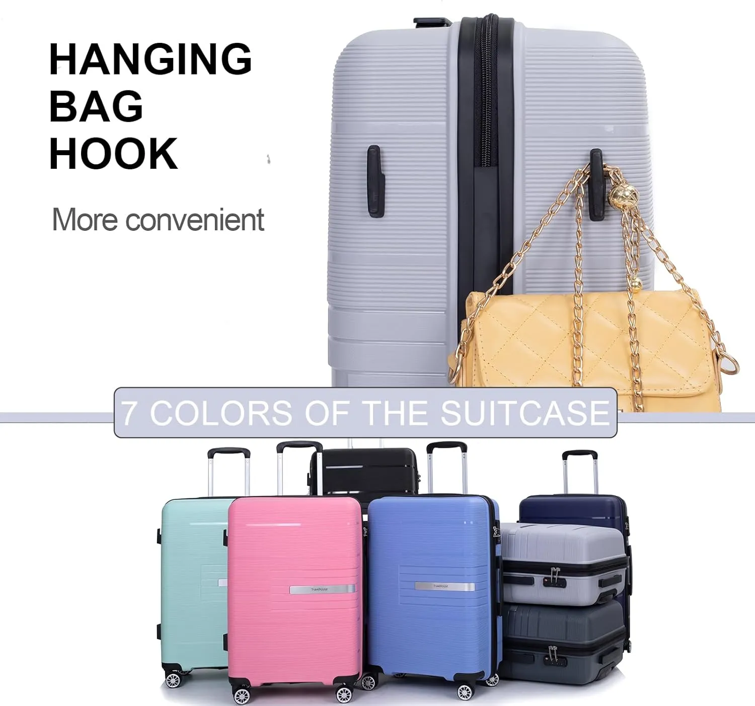 Travelhouse Luggage Sets, Expandable Hardside Suitcases 24in/28in, Carry on 20in,3 Piece Set Travel Luggages Clearance with Double Spinner Wheels TSA Lock Lightweight (Silver-1206)