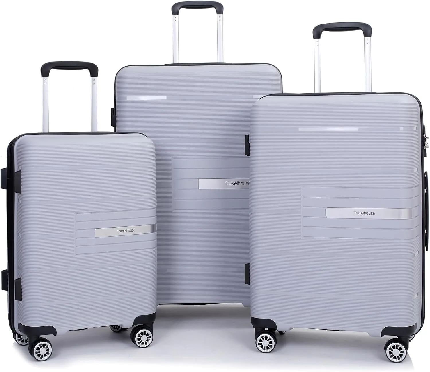 Travelhouse Luggage Sets, Expandable Hardside Suitcases 24in/28in, Carry on 20in,3 Piece Set Travel Luggages Clearance with Double Spinner Wheels TSA Lock Lightweight (Silver-1206)