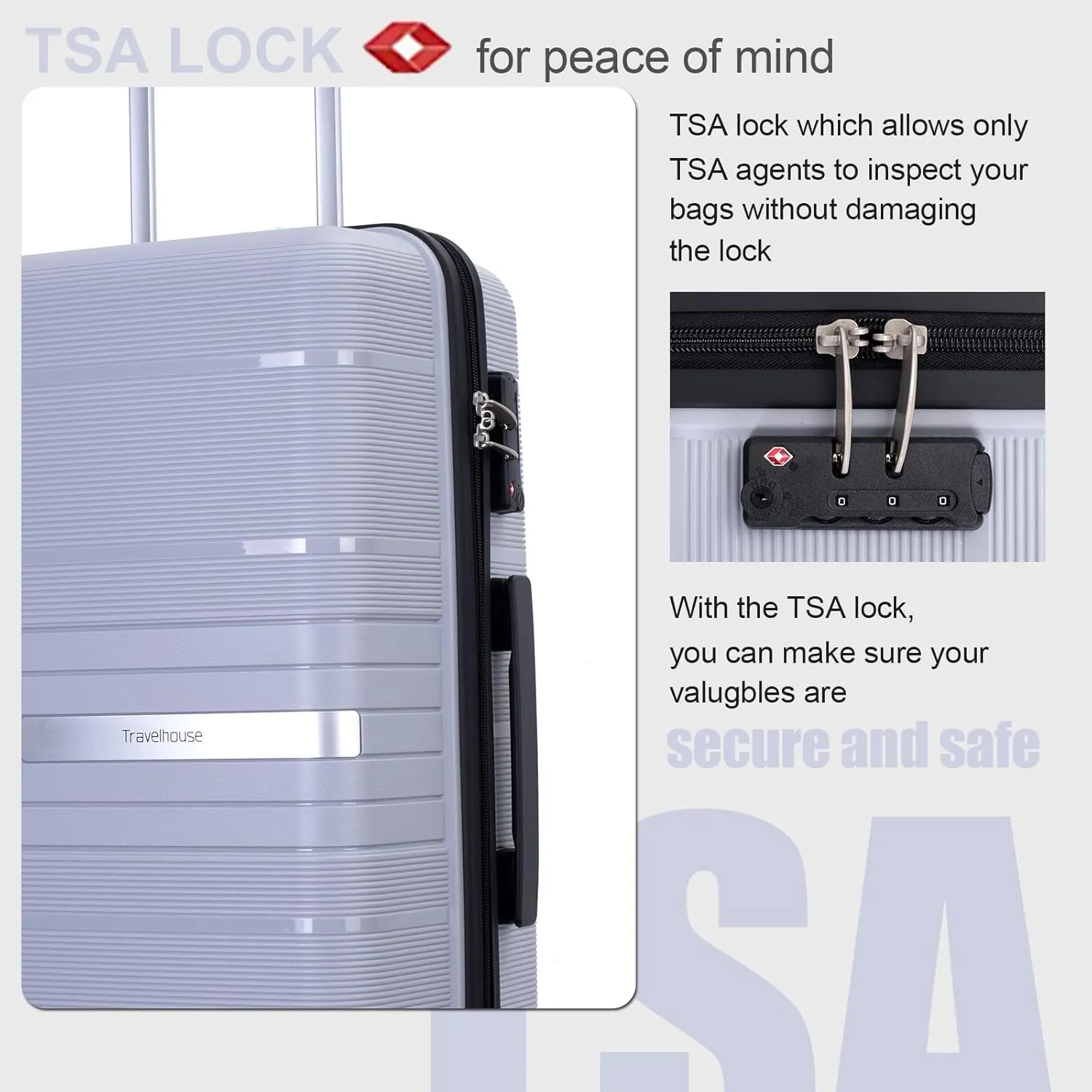 Travelhouse Luggage Sets, Expandable Hardside Suitcases 24in/28in, Carry on 20in,3 Piece Set Travel Luggages Clearance with Double Spinner Wheels TSA Lock Lightweight (Silver-1206)