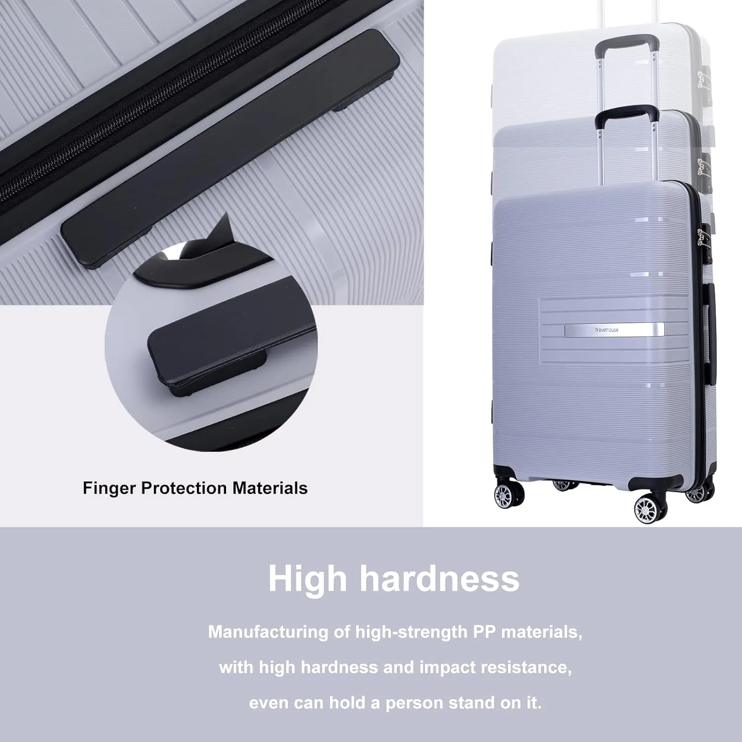Travelhouse Luggage Sets, Expandable Hardside Suitcases 24in/28in, Carry on 20in,3 Piece Set Travel Luggages Clearance with Double Spinner Wheels TSA Lock Lightweight (Silver-1206)
