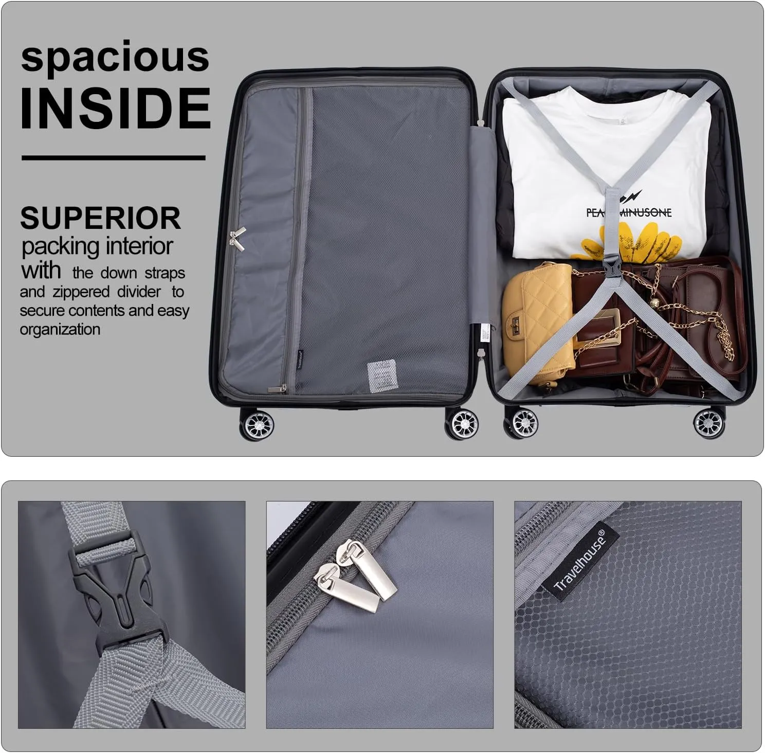 Travelhouse Luggage Sets, Expandable Hardside Suitcases 24in/28in, Carry on 20in,3 Piece Set Travel Luggages Clearance with Double Spinner Wheels TSA Lock Lightweight (Silver-1206)