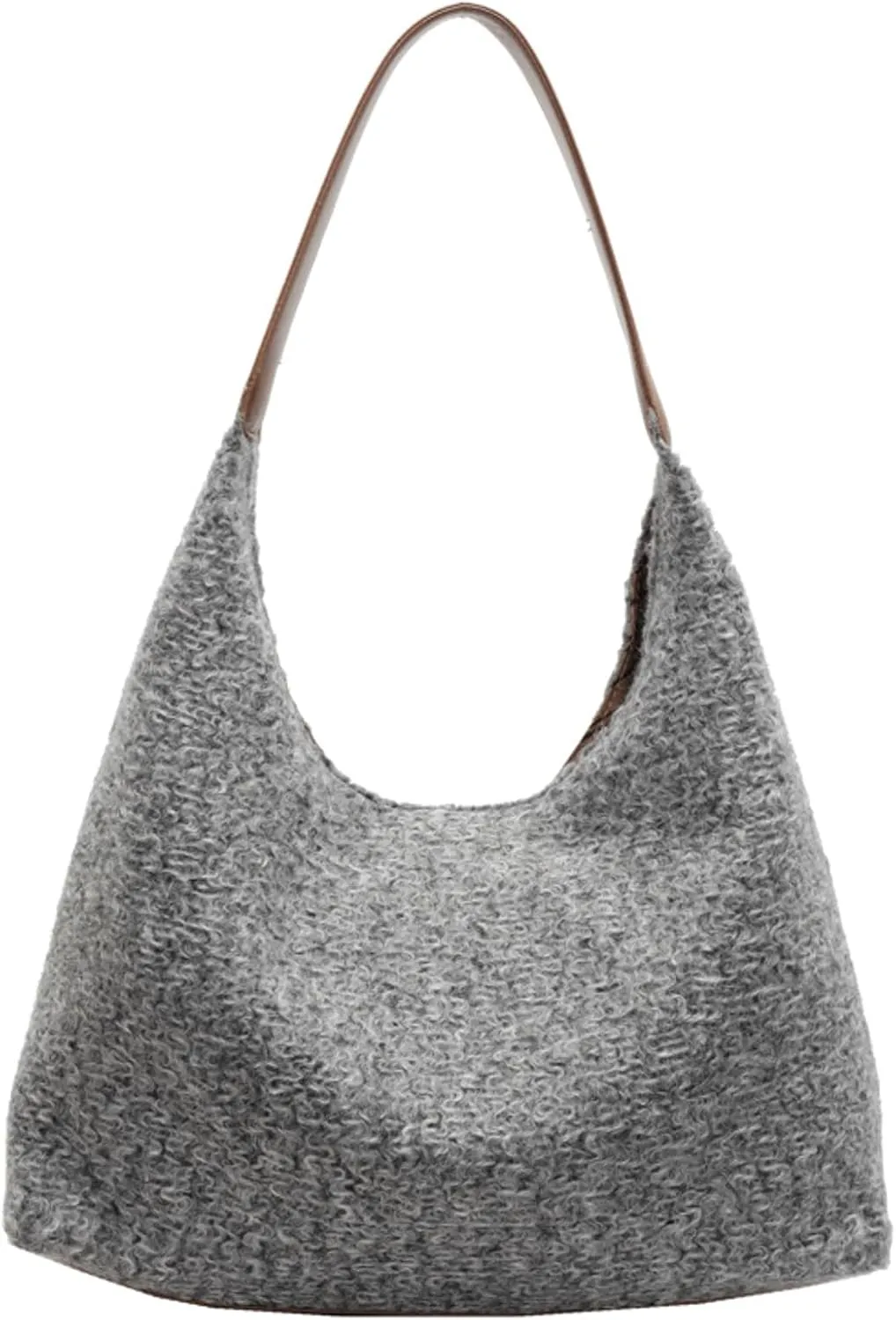 Trendy Wool Felt Shoulder Bag Women Fall Winter 2024 Casual Lazy Style Handbag PU Leather Strap Tote Underarm Bag