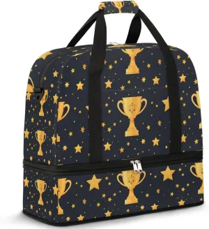 Trophy Star Victory Travel Duffel Bag for Women Men Weekender Overnight Bag with Shoe Compartment Foldable Sports Gym Luggage Bag