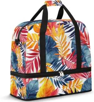 Tropics Colorful Leaves Travel Duffel Bag for Women Men Weekender Overnight Bag with Shoe Compartment Foldable Sports Gym Luggage Bag