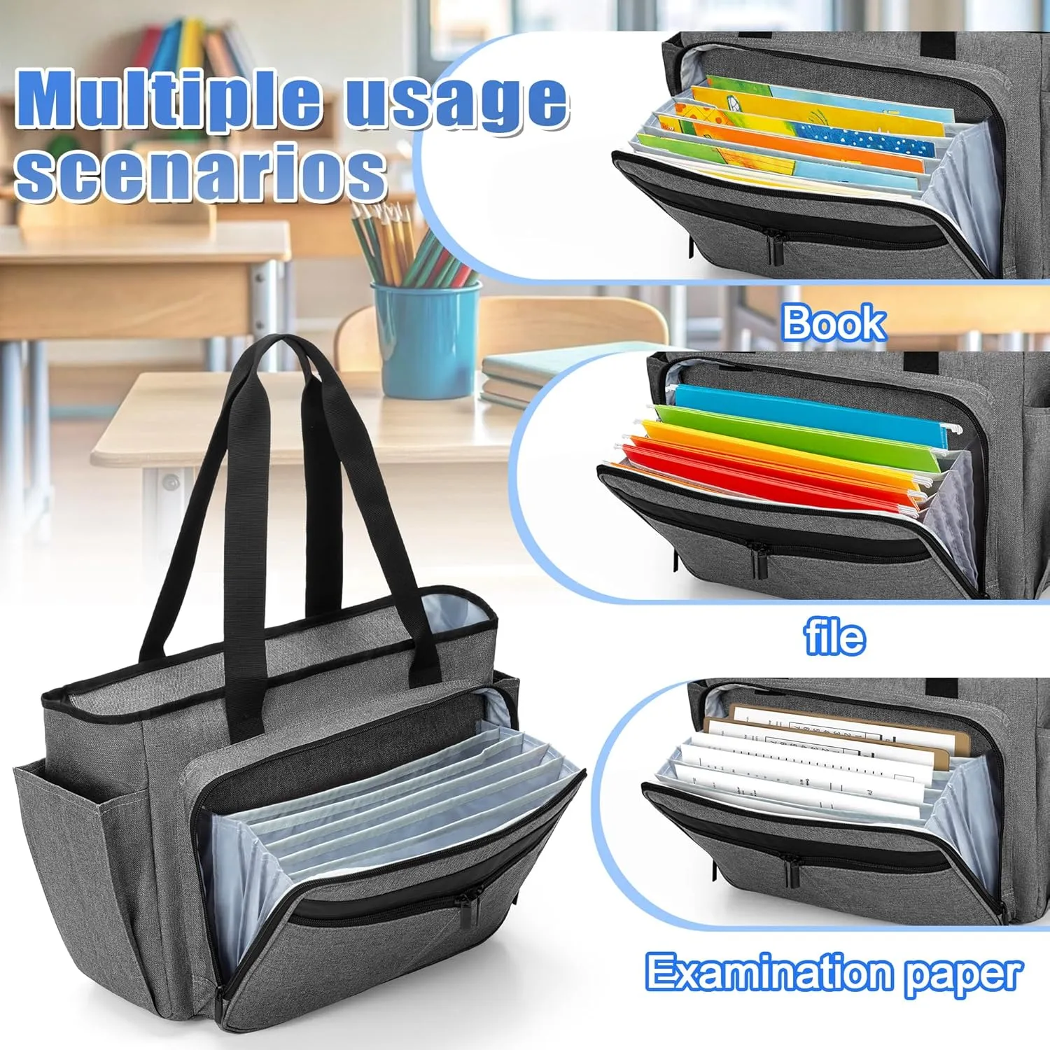 Trunab Teacher Laptop Tote Bag with Expanding File Folder Pocket, Nurse Utility Tote Bag for Women, Office Laptop Briefcase
