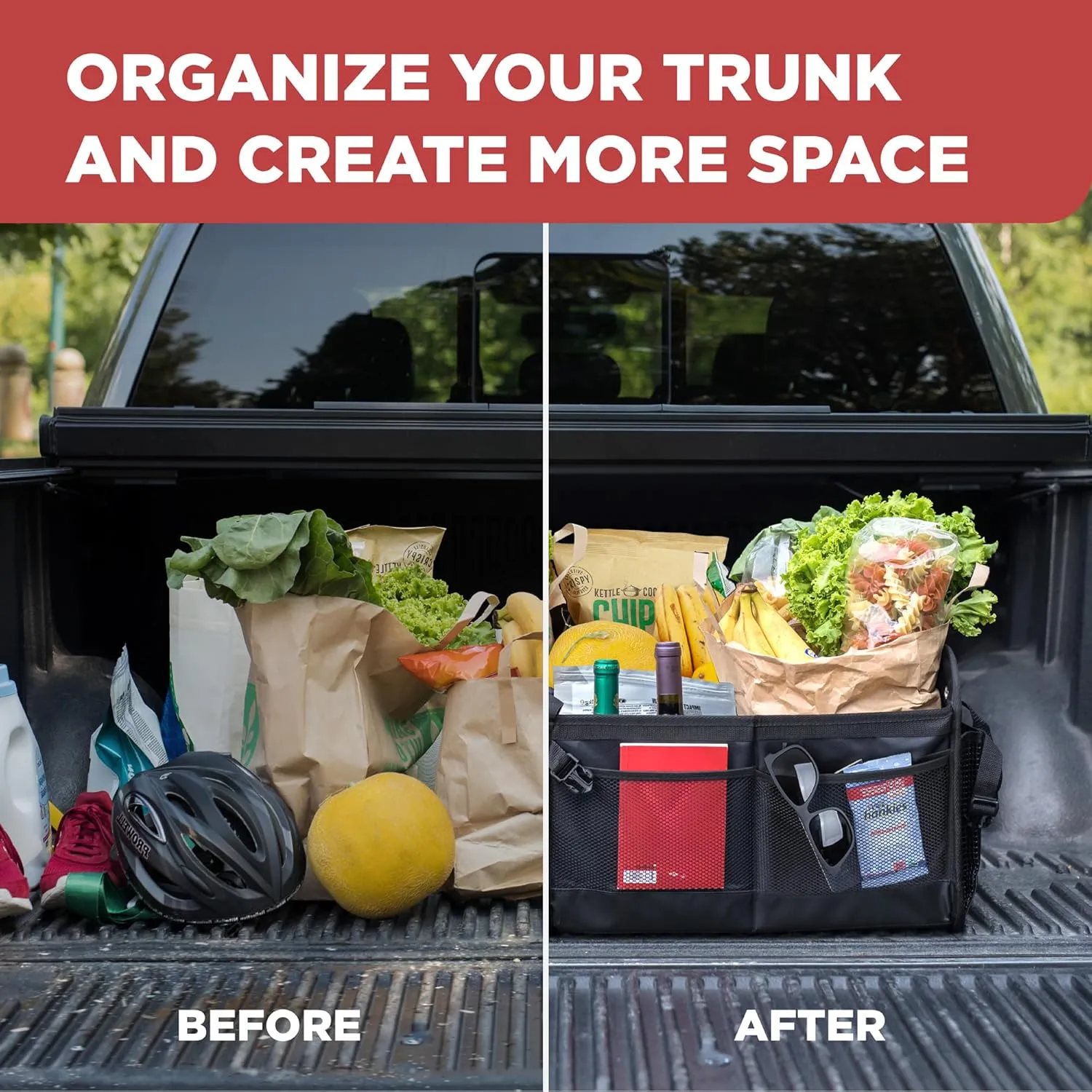 TRUNKCRATEPRO - XL Trunk Organizer For SUV, Car, Truck with 6 Compartments Adjustable Collapsible Portable Non-Skid Premium Cargo Storage Truck Organizer W Straps, Heavy Loads (Extra Large, Gray)