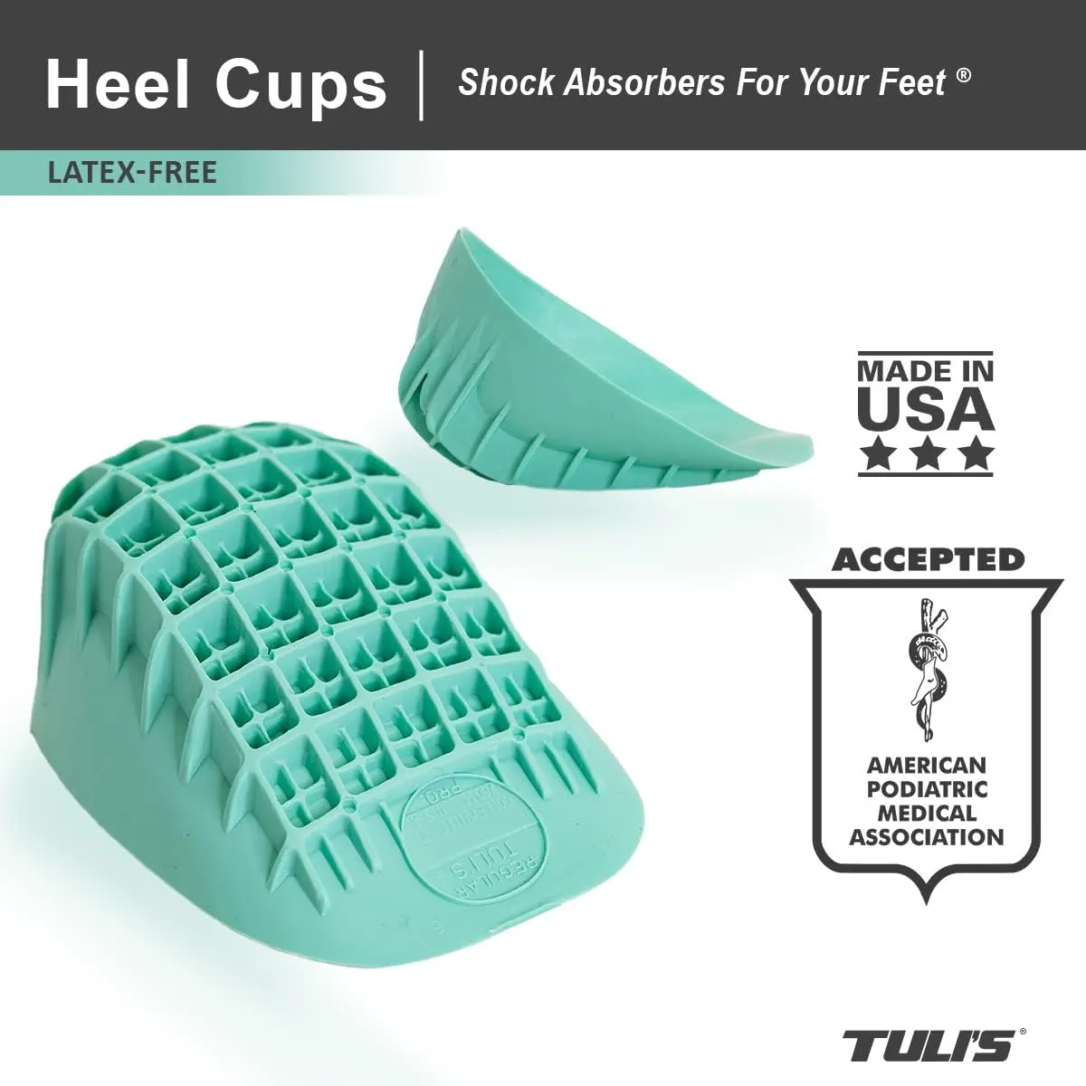 Tuli’s Heavy Duty Heel Cups, Cushion Inserts for Plantar Fasciitis, Sever's Disease, and Heel Pain Relief, 2 Pairs, Large