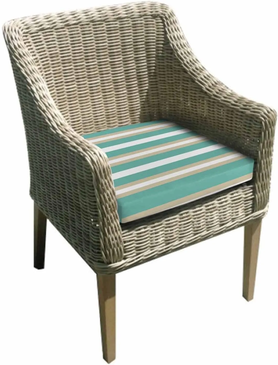 Turquoise Khaki Striped Outdoor Cushion Chair Cover Set of 2 - Waterproof Couch Seat Covers, Modern Minimalism Abstract Art Patio Furniture Protector Cushions Slipcovers for Sofa/RV, 24"x24"x4"