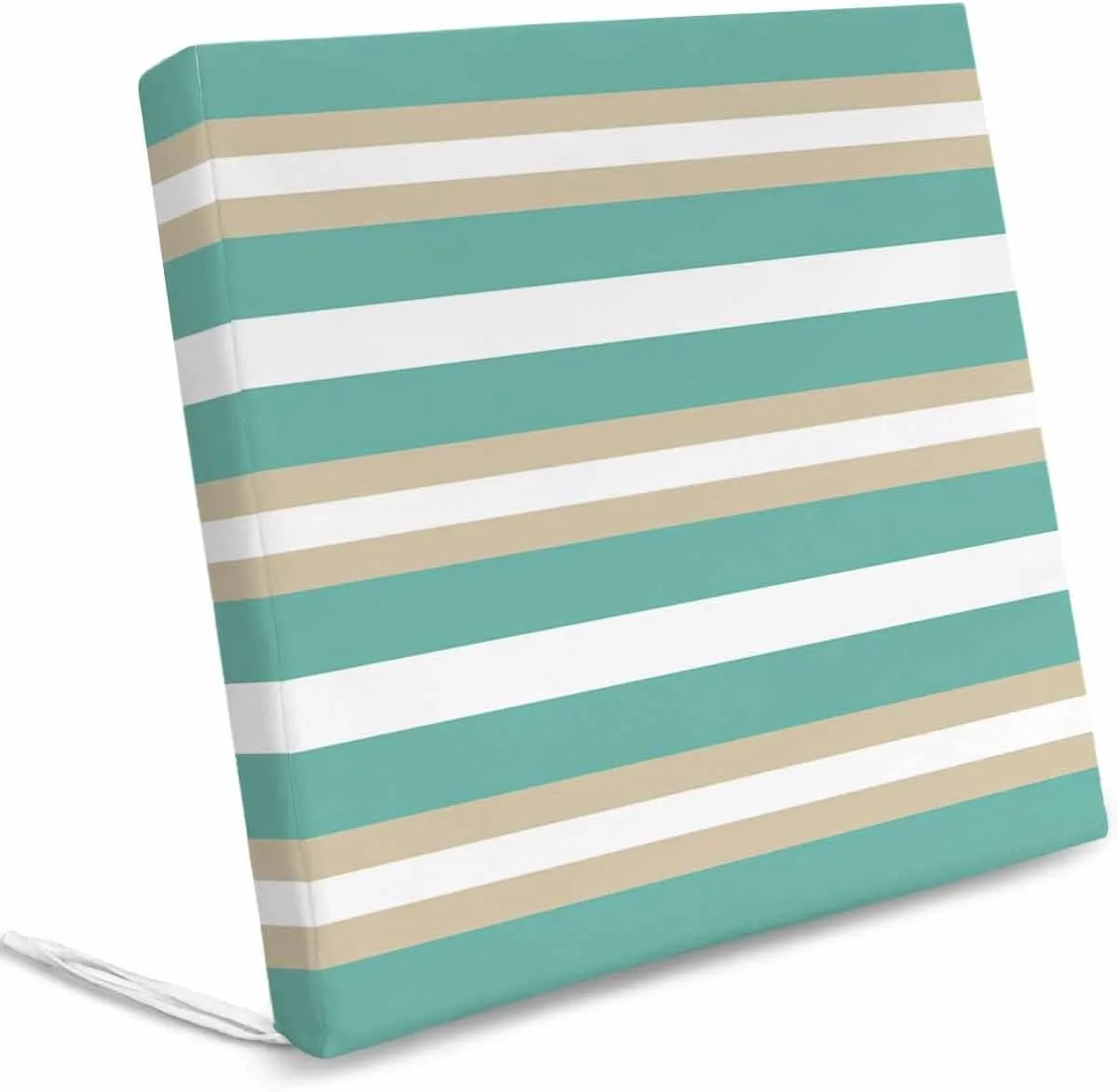 Turquoise Khaki Striped Outdoor Cushion Chair Cover Set of 2 - Waterproof Couch Seat Covers, Modern Minimalism Abstract Art Patio Furniture Protector Cushions Slipcovers for Sofa/RV, 24"x24"x4"