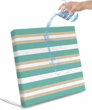 Turquoise Khaki Striped Outdoor Cushion Chair Cover Set of 2 - Waterproof Couch Seat Covers, Modern Minimalism Abstract Art Patio Furniture Protector Cushions Slipcovers for Sofa/RV, 24"x24"x4"