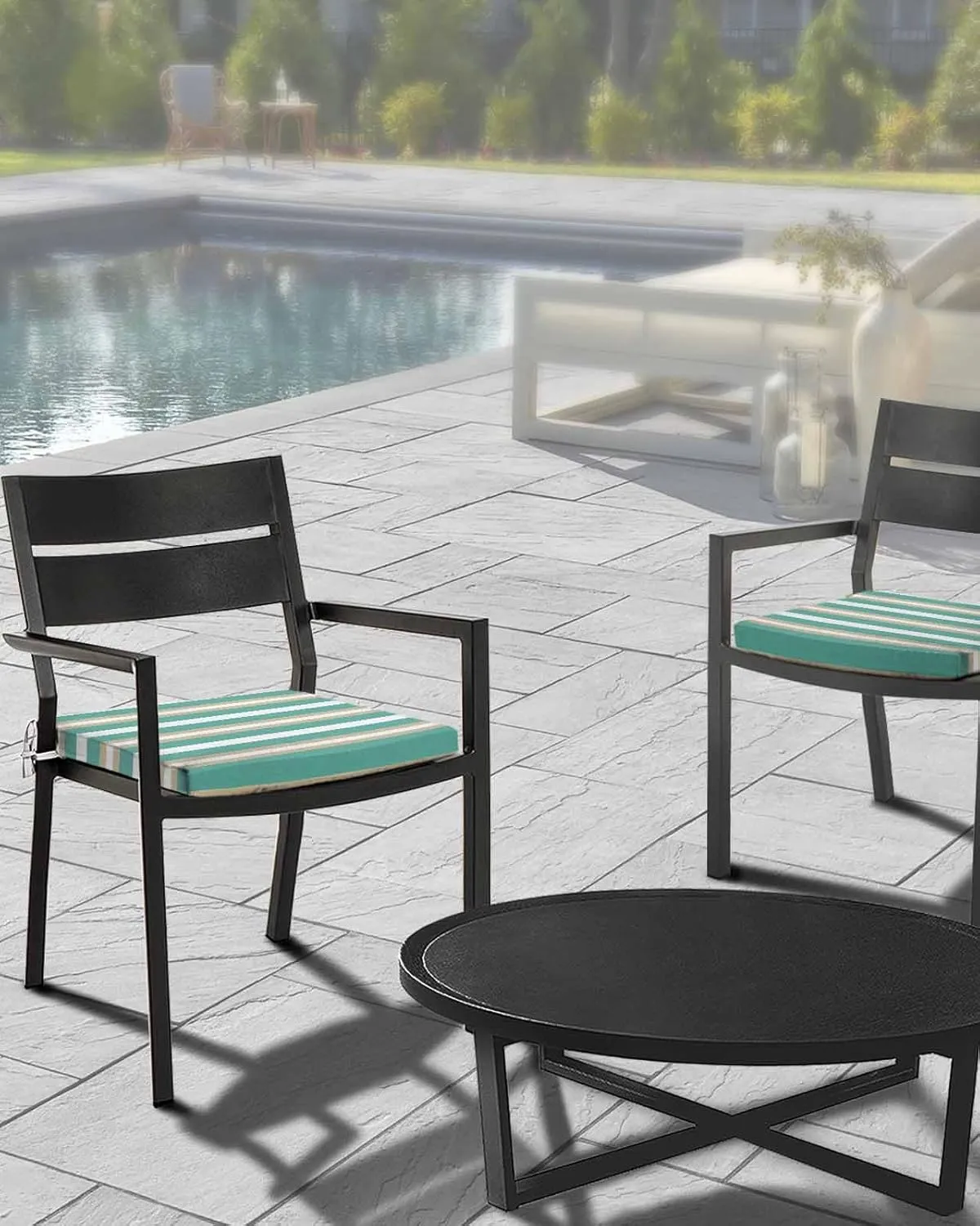 Turquoise Khaki Striped Outdoor Cushion Chair Cover Set of 2 - Waterproof Couch Seat Covers, Modern Minimalism Abstract Art Patio Furniture Protector Cushions Slipcovers for Sofa/RV, 24"x24"x4"