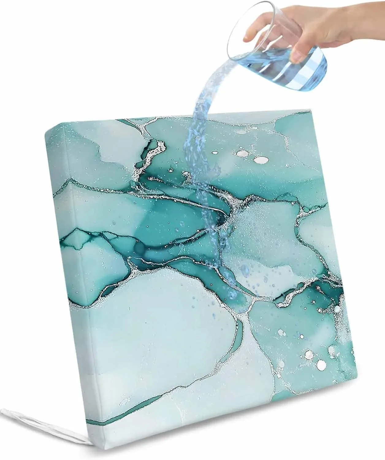 Turquoise Marble Outdoor Cushion Chair Cover Set of 4 - Waterproof Couch Seat Covers, Nature Marble Crack Country Retro Patio Furniture Protector Cushions Slipcovers for Sofa/RV, 22"x22"x4"