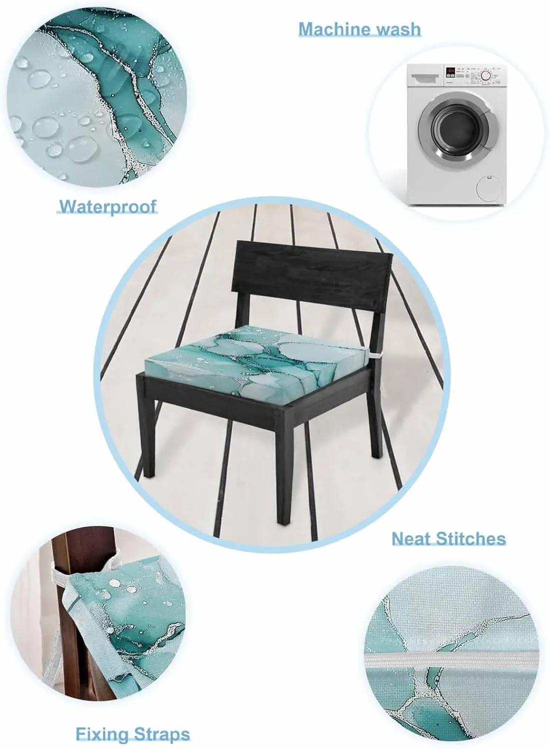 Turquoise Marble Outdoor Cushion Chair Cover Set of 4 - Waterproof Couch Seat Covers, Nature Marble Crack Country Retro Patio Furniture Protector Cushions Slipcovers for Sofa/RV, 22"x22"x4"