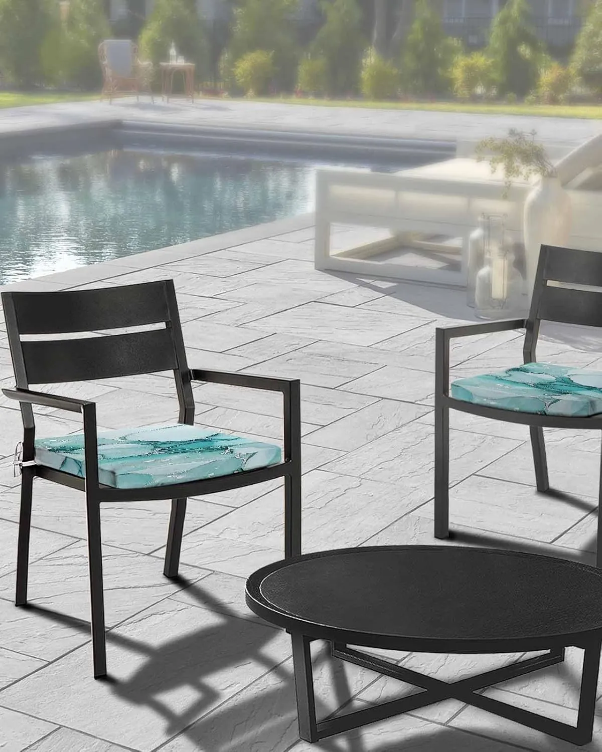 Turquoise Marble Outdoor Cushion Chair Cover Set of 4 - Waterproof Couch Seat Covers, Nature Marble Crack Country Retro Patio Furniture Protector Cushions Slipcovers for Sofa/RV, 22"x22"x4"