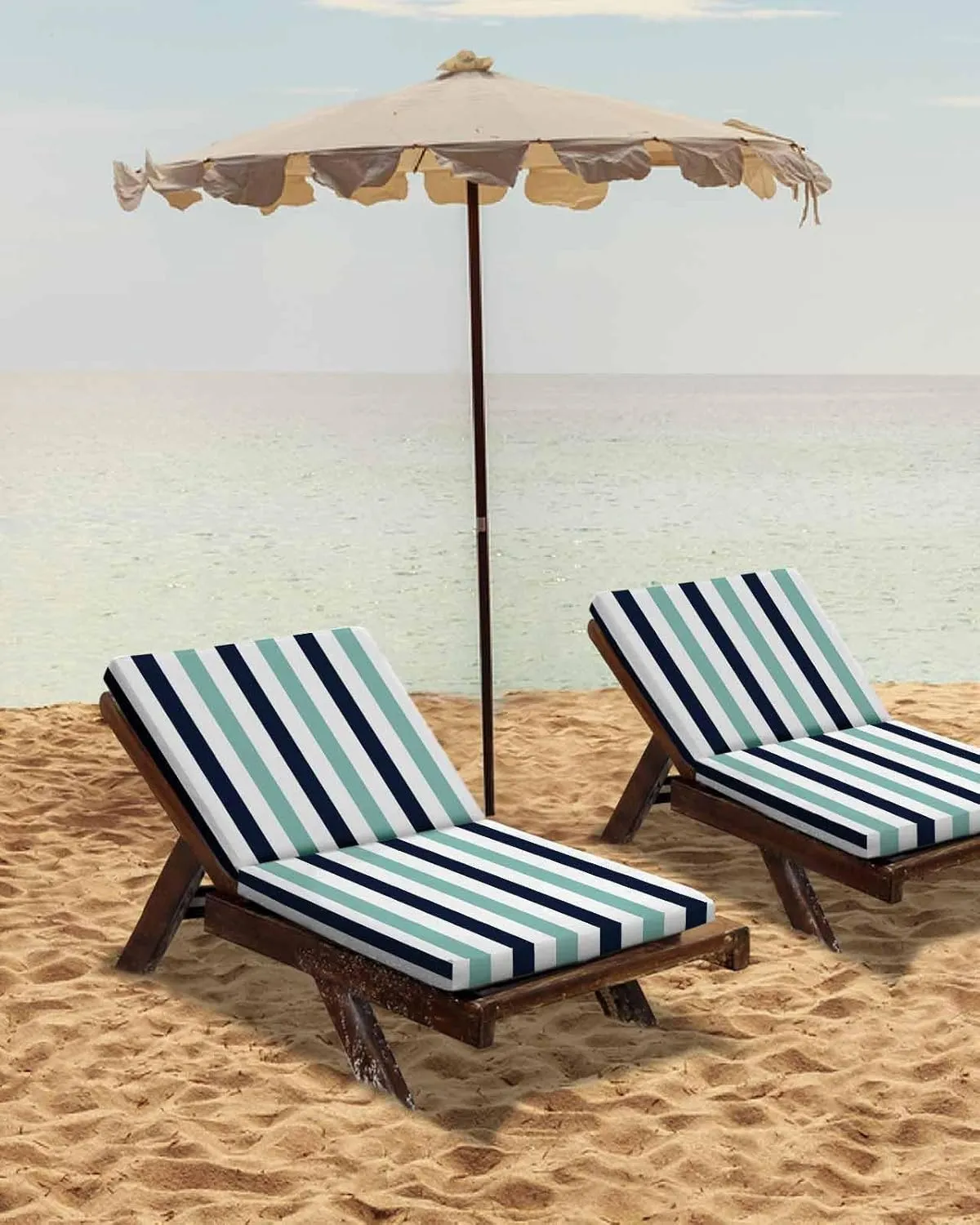 Turquoise Navy Blue Striped Outdoor Cushion Chair Cover Set of 4 - Waterproof Couch Seat Covers, Farmhouse Stripe Art Patio Furniture Protector Cushions Slipcovers for Sofa/RV, 22"x20"x4"