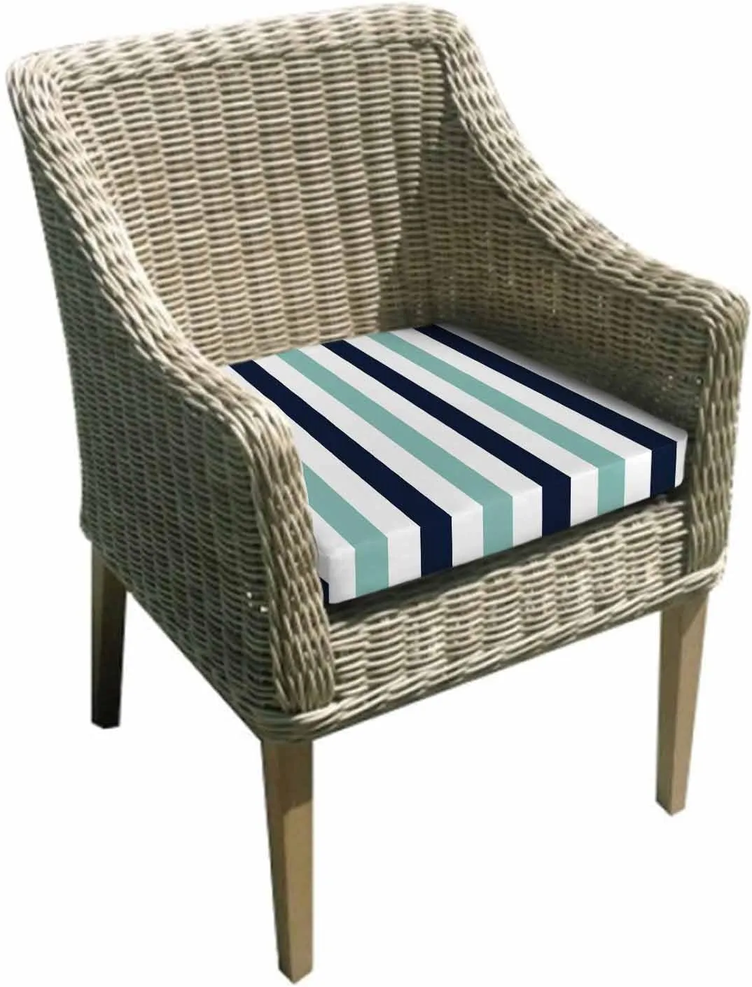 Turquoise Navy Blue Striped Outdoor Cushion Chair Cover Set of 4 - Waterproof Couch Seat Covers, Farmhouse Stripe Art Patio Furniture Protector Cushions Slipcovers for Sofa/RV, 22"x20"x4"
