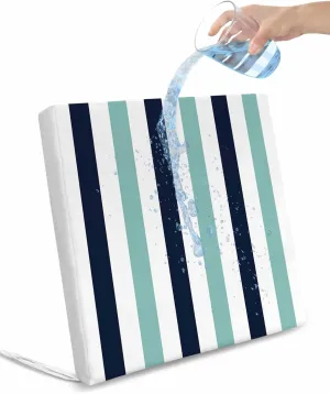 Turquoise Navy Blue Striped Outdoor Cushion Chair Cover Set of 4 - Waterproof Couch Seat Covers, Farmhouse Stripe Art Patio Furniture Protector Cushions Slipcovers for Sofa/RV, 22"x20"x4"